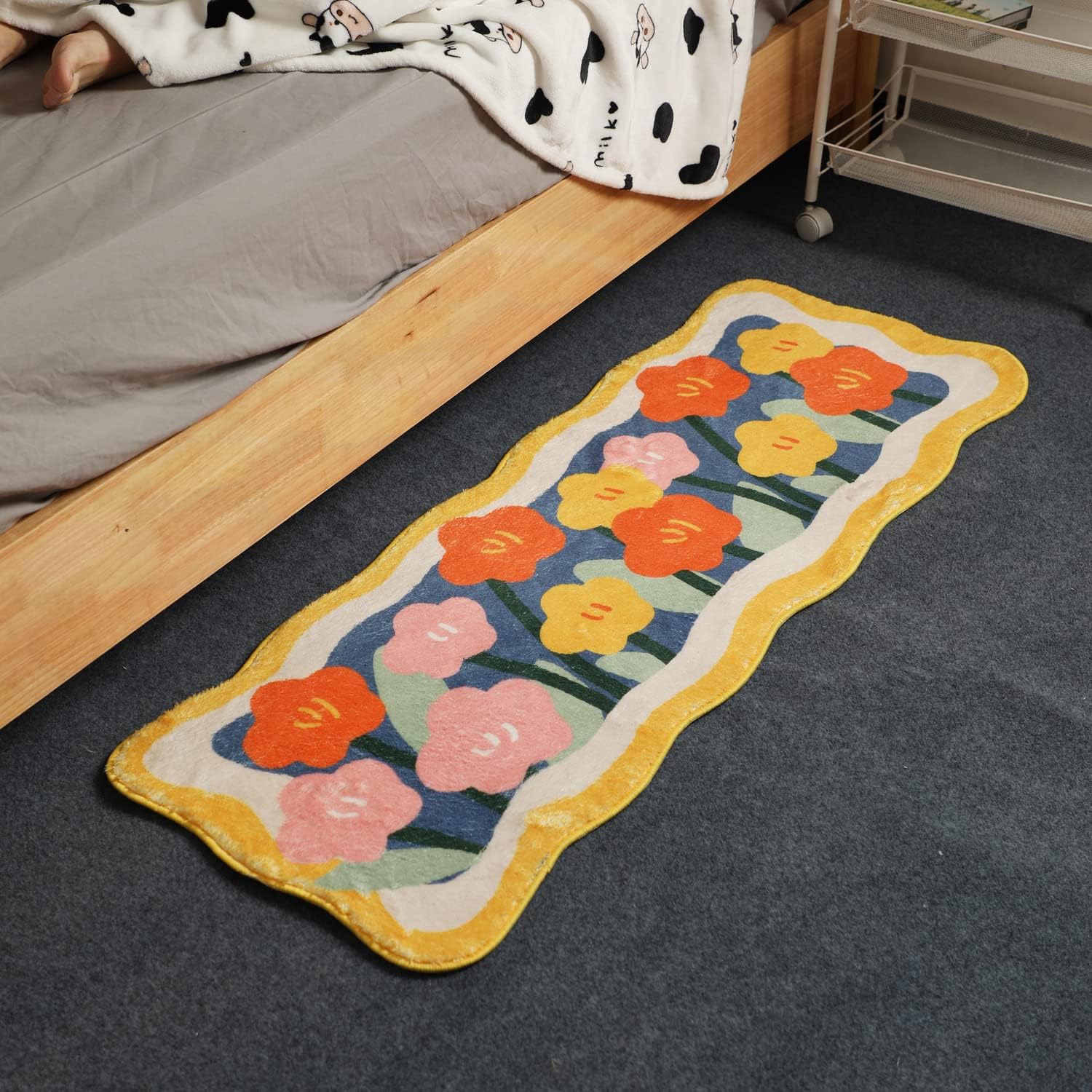 Tiamo Floral Print Bedside Rugs Floor Rugs for Bedroom,Non