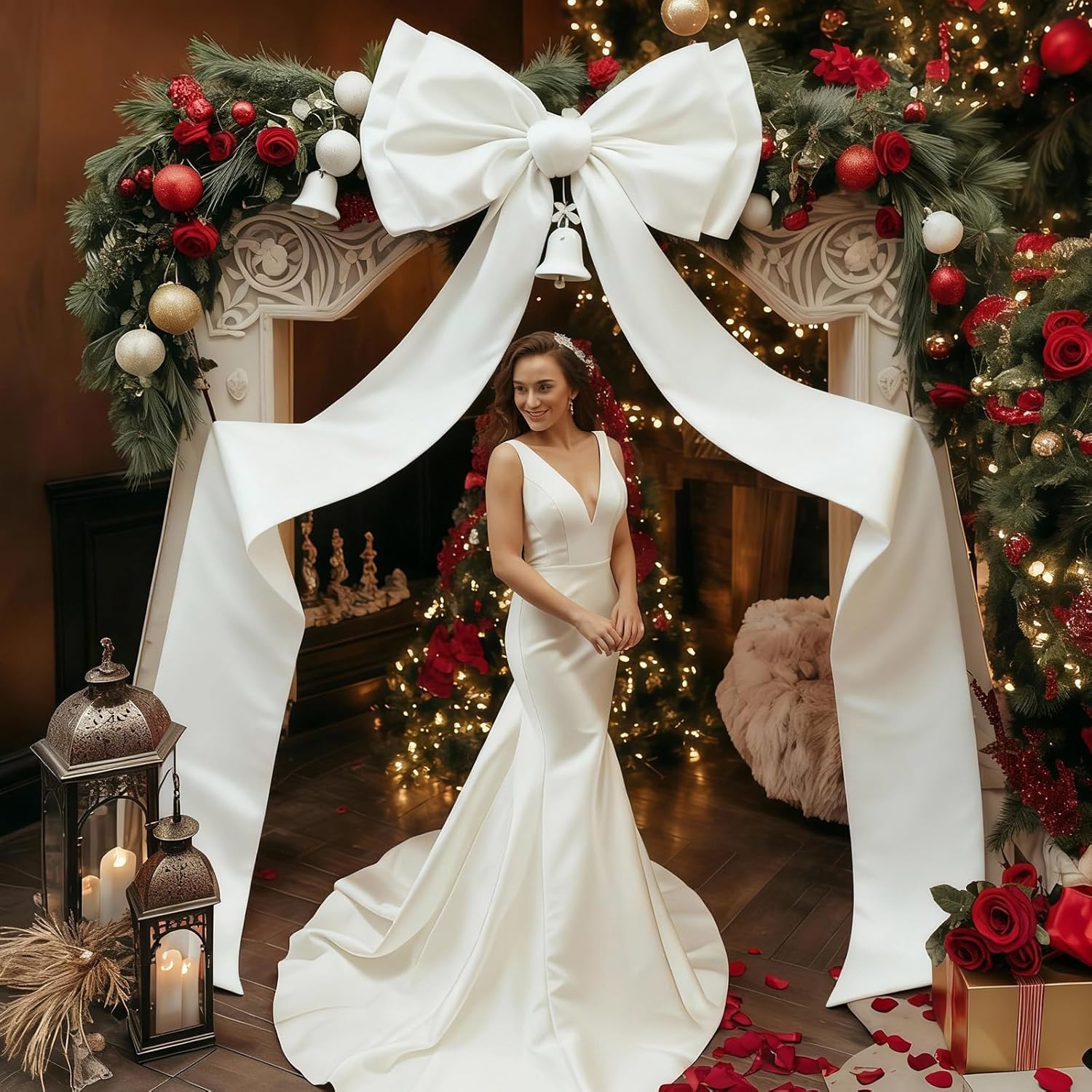 Giant White Bow Decor 75x19 Inch Christmas Tree Topper Decoration Big Bows for Home Coquette Room Decor Room Wall Backdrop Ribbon Tie for Wedding Christmas Birthday Party Baby Shower Supplies - Image 3