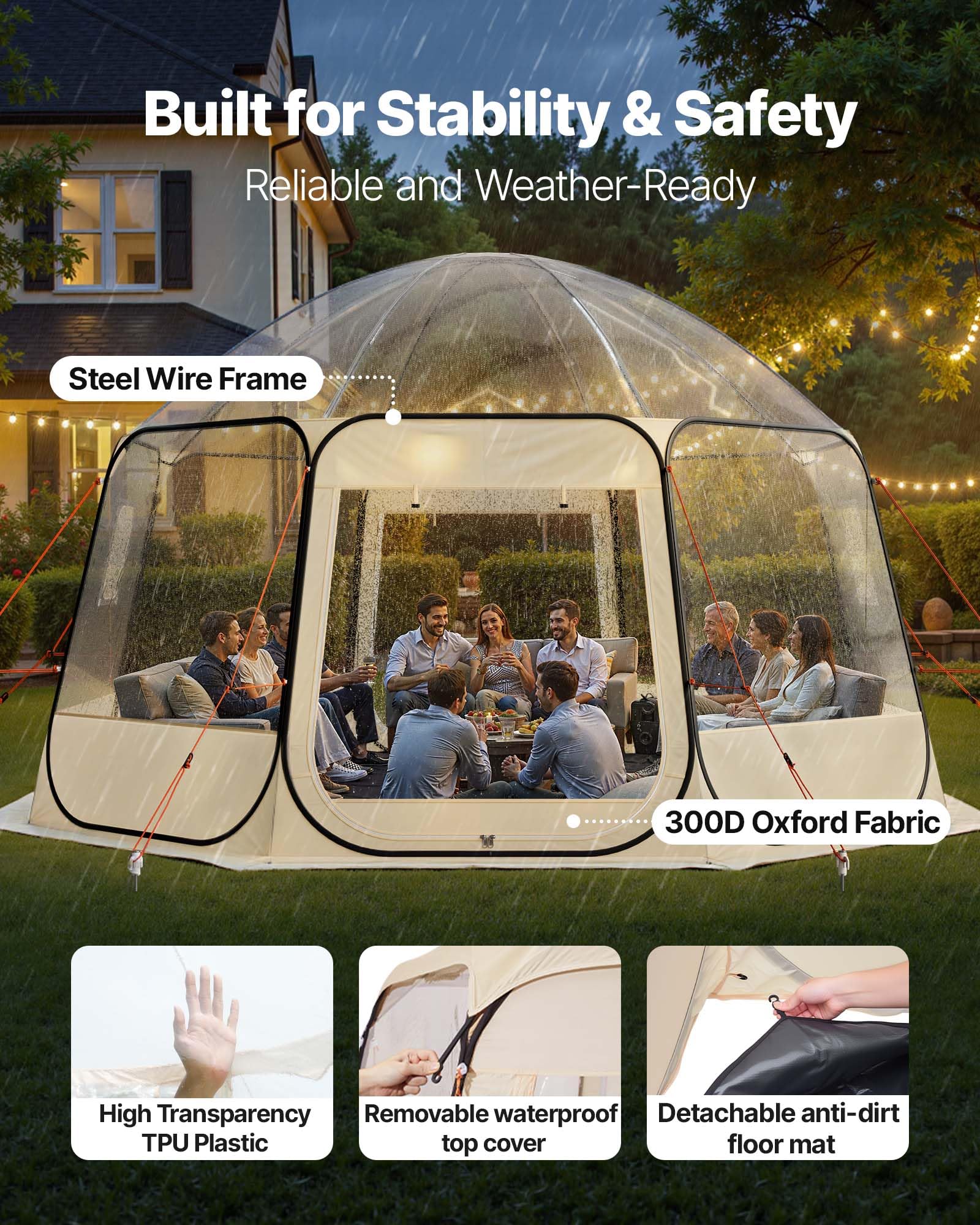 VEVOR Tente Bulle Pop-up, Tente Igloo Dôme de Jardin, Abri de Camping d'Extérieur Transparent avec Fenêtres, Imperméable et Résistante aux UV, Vue Panoramique à 540°