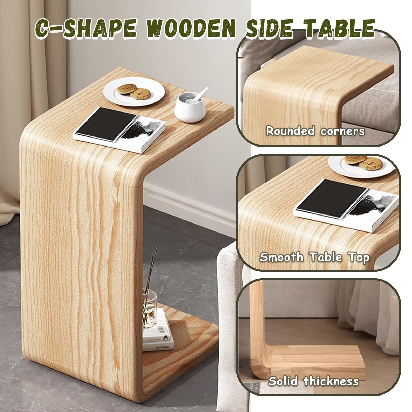 Amazon.com: Solid Wood Sofa Side Table, C Shaped End Table for