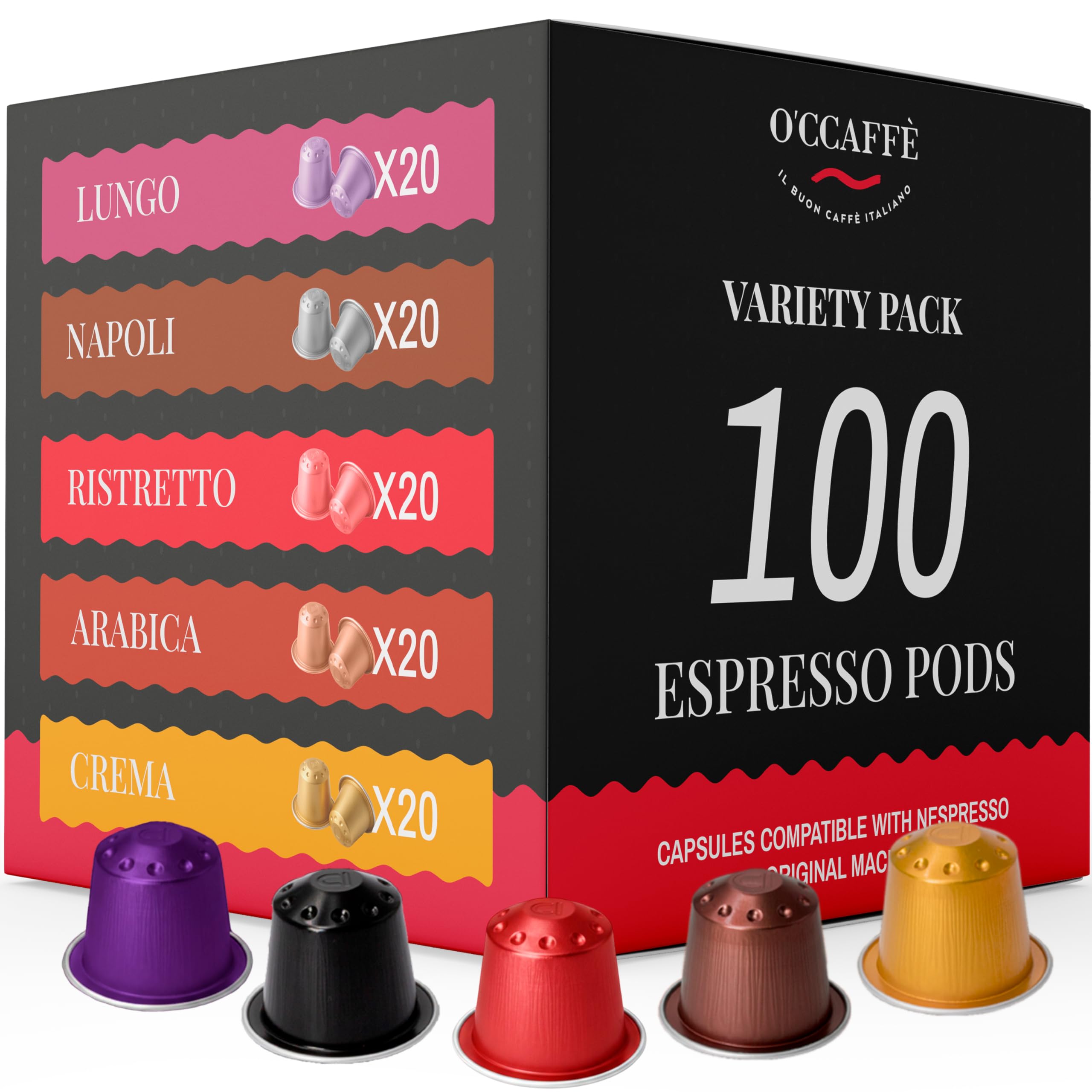 Occaffe Variety Pack Espresso Pods - by CAPSUCUP SELECTION 100 Selection Espresso Capsules compatible with Nespresso Machines
