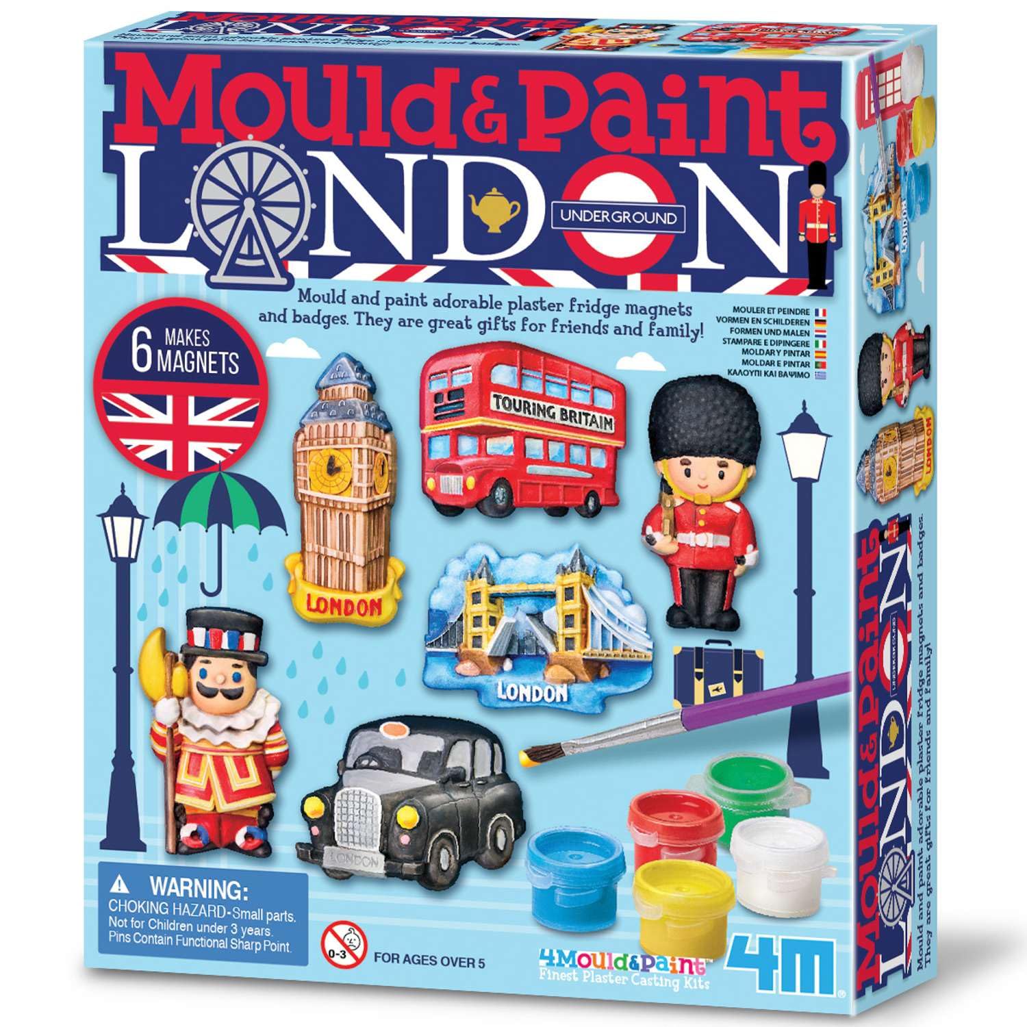 4M Mould & Paint London Landmarks Kit | Creative British Arts & Craft Set with Plaster, Paints & Brush for Kids Age 5+ | DIY Moulding Activity to Make 6 Magnets or Badges | Fun Art Gift for Children