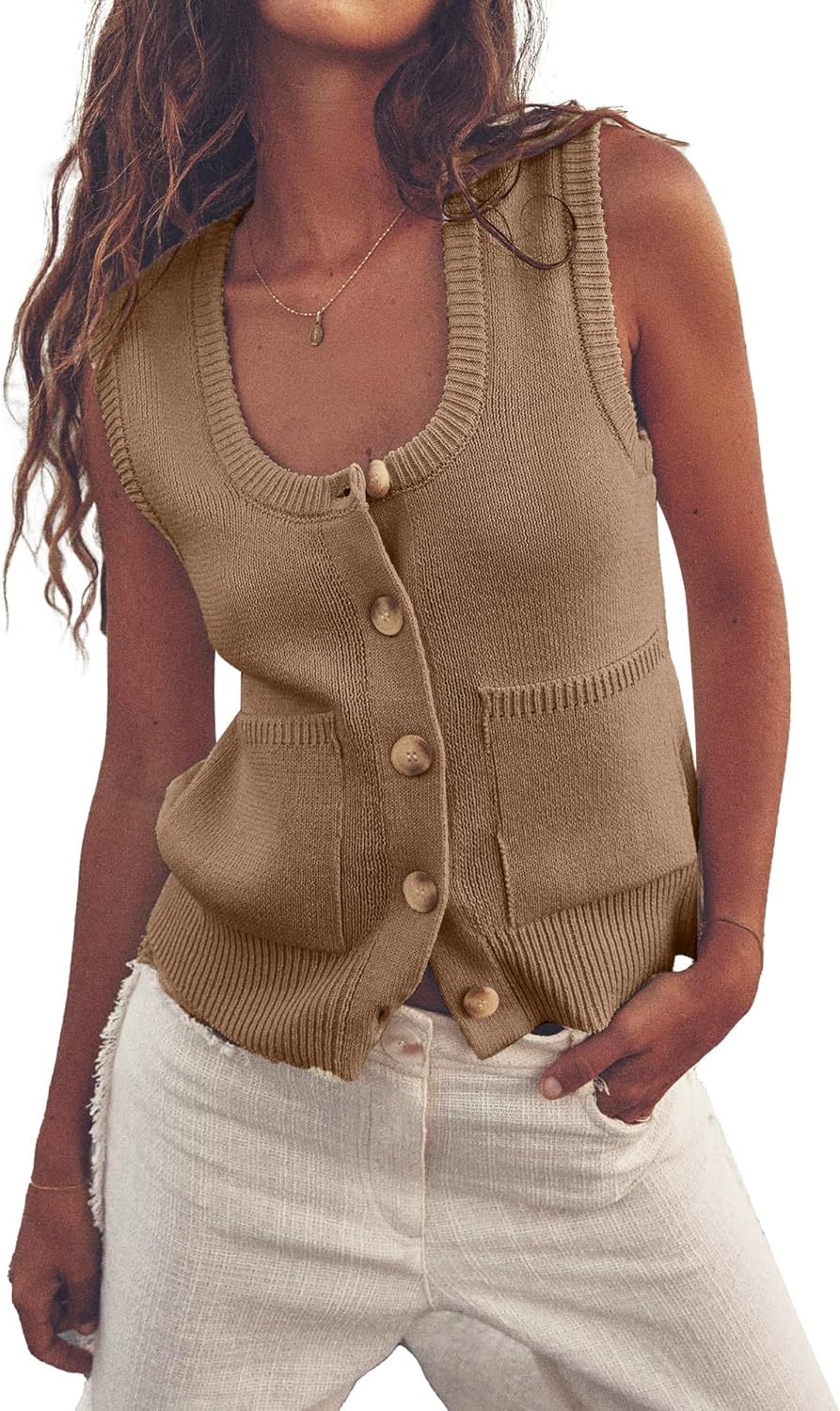 Beautiful Nomad Women's Knit Sweater Vest Sleeveless Tank Tops Casual Y2K Button Down Cardigan Vest Shirts