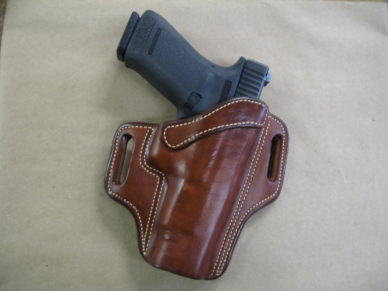 Azula Gun Holsters Springfield XD Mod2, XDM, XD 4"- 4.5" OWB Leather 2 Slot Molded Pancake Belt Holster CCW TAN RH