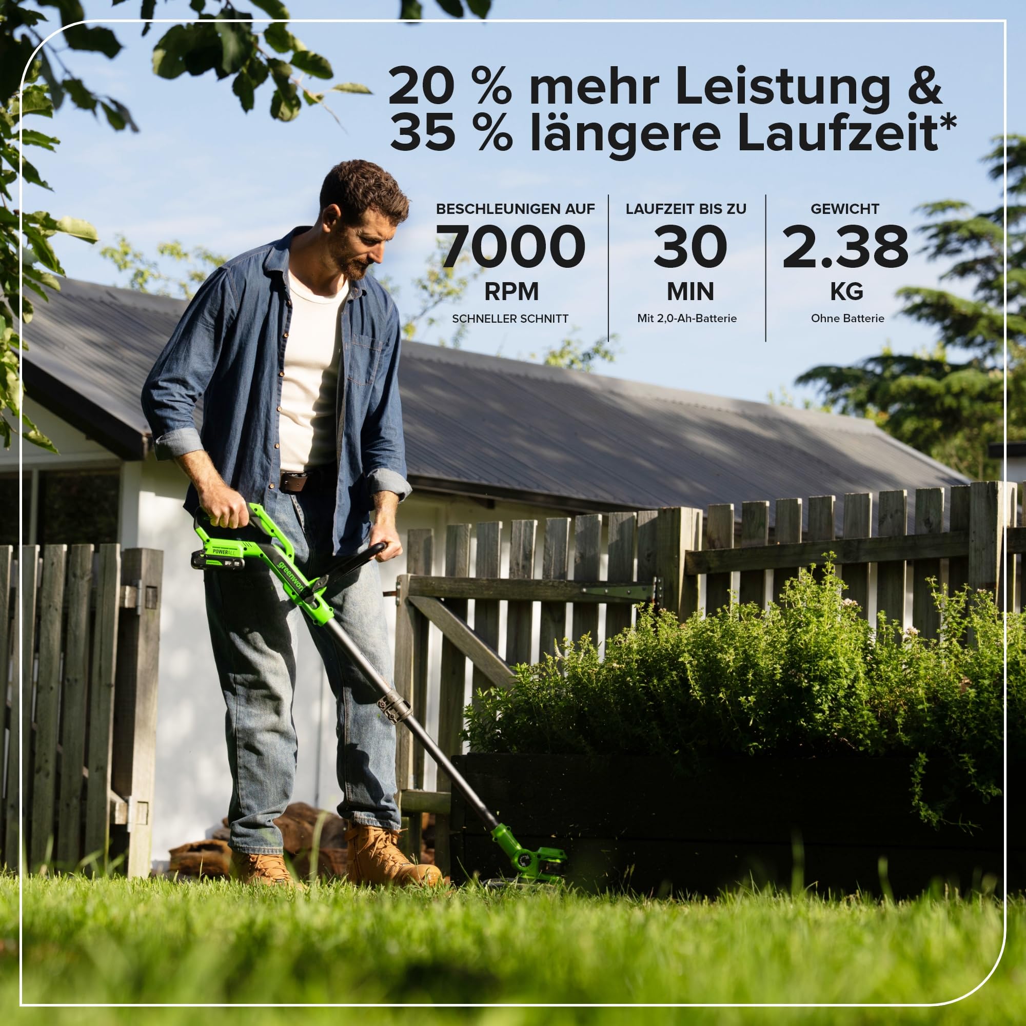 Greenworks 24V Tondeuse à Gazon sans Balai Gen2 2-en-1, Largeur de Coupe 30 cm, Batterie 2,0 Ah