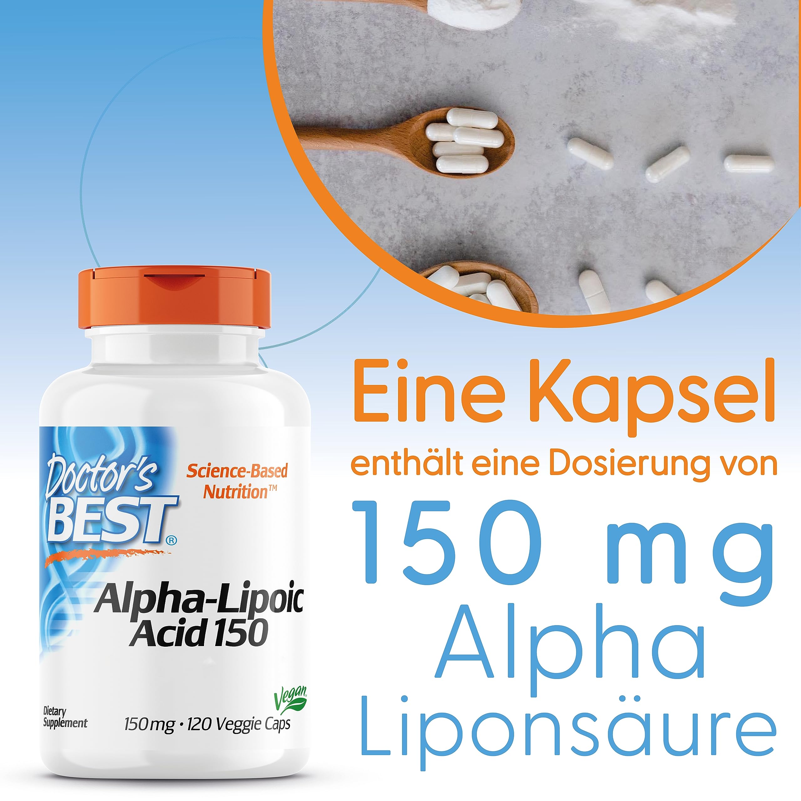 Doctor's Best, Alpha-Lipoic Acid (Alpha-Liponsäure), 150mg, 120 vegane Kapseln, Laborgeprüft, Glutenfrei, Sojafrei, Vegetarisch