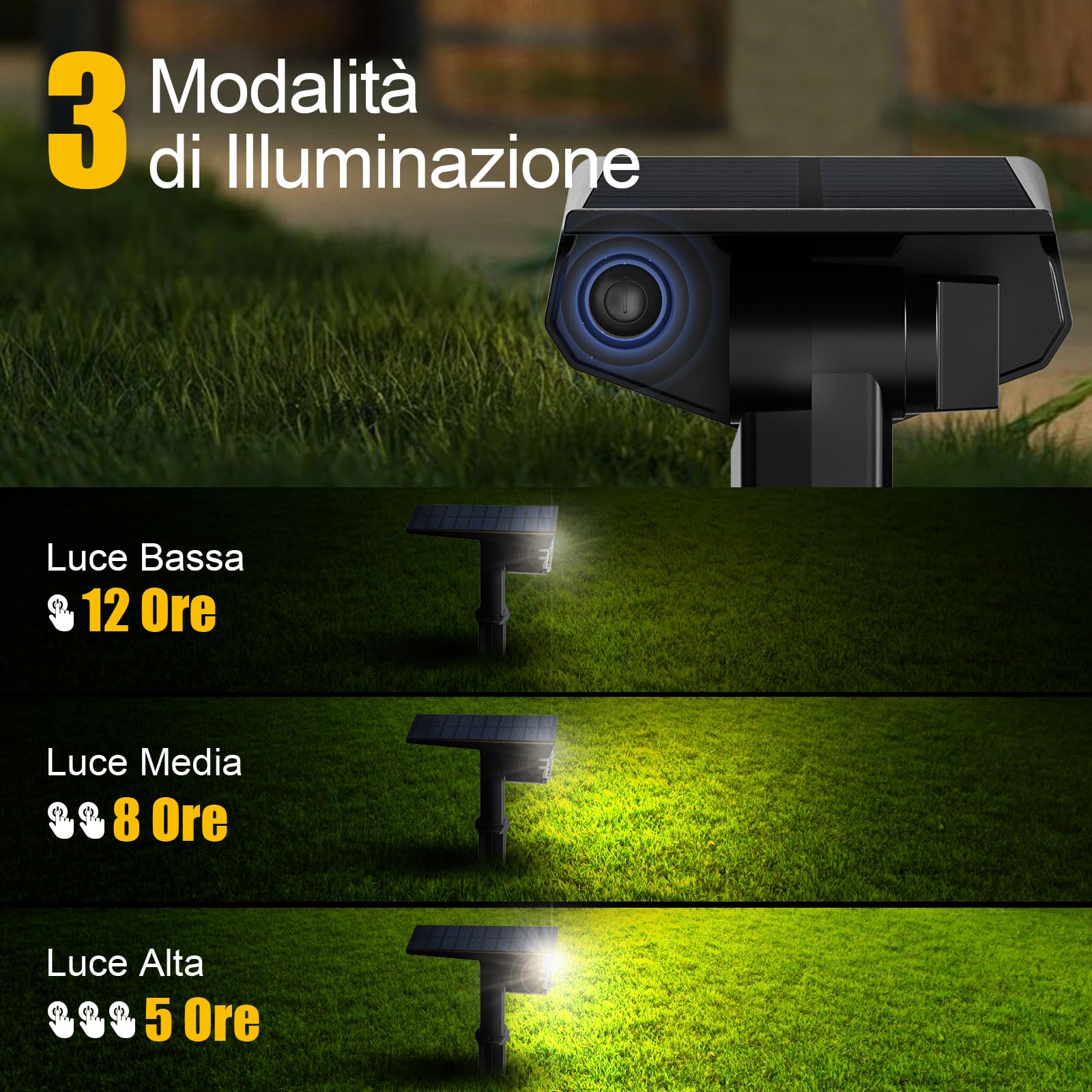4 Pezzi Faretti Solari a LED da Esterno, Lampade Luci Solari da Giardino Potenti 3 Modalità 32 LED IP65 Impermeabile Luce Faretto LED da Esterno Solare per Giardino Piante Albero Luce Calda