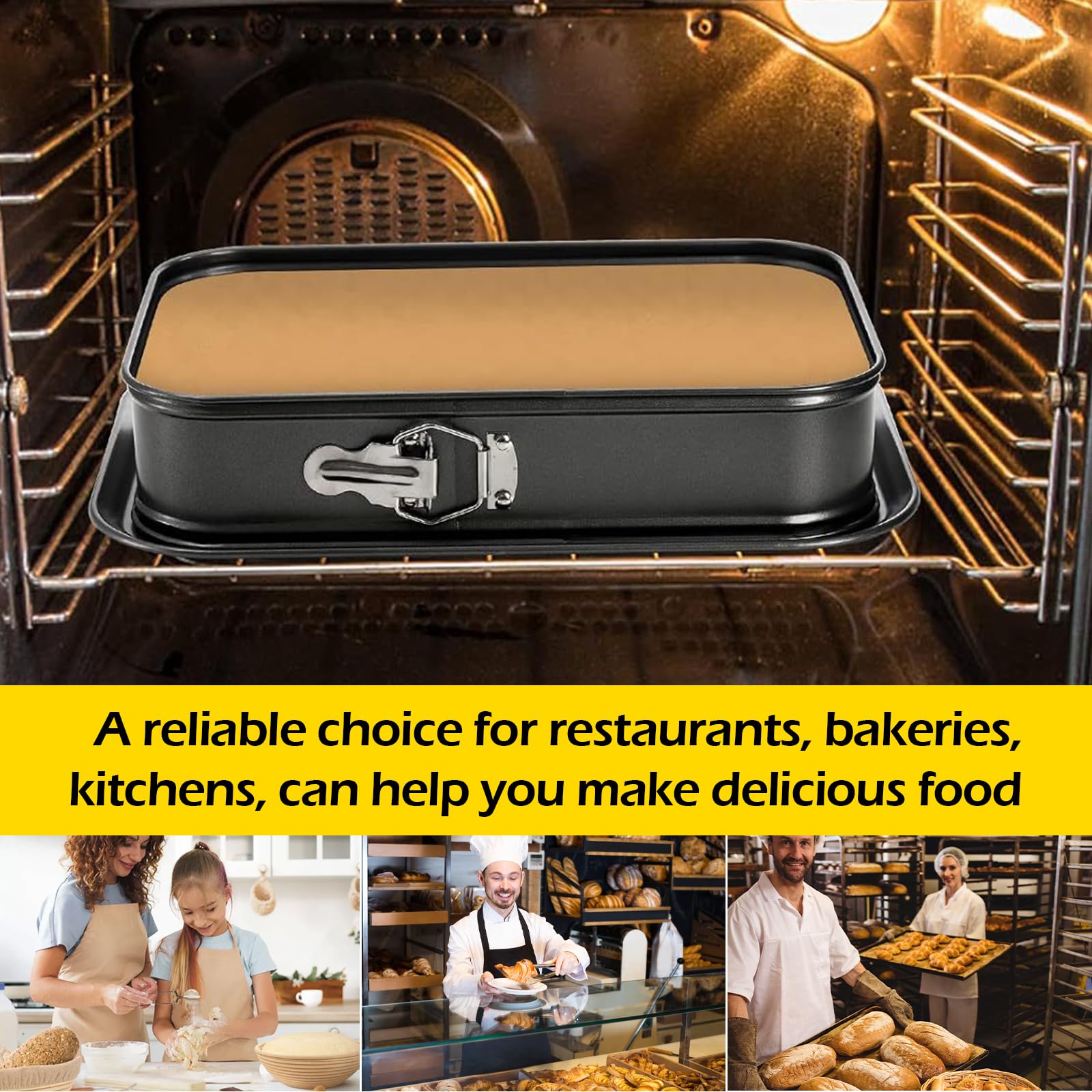 GAESHOW Stampo Apribile Rettangolare 33x23 cm, Tortiera Apribile, Teglia da Forno Rettangolare con Cerniera, Tortiera rettangolare Apribile, Fondo Salvagoccia, Acciaio al Carbonio, Nero