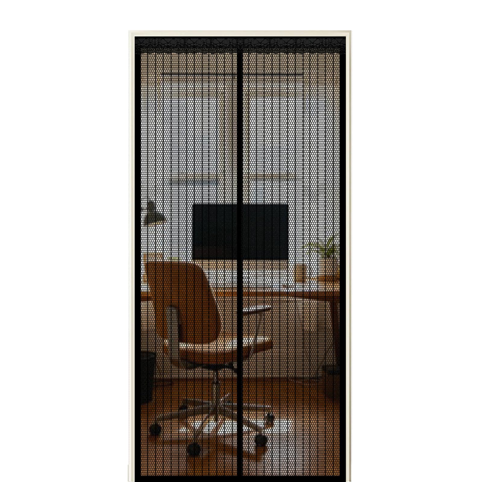 Screen Door 60 x 285 cm Self Sealing Powerful Magnets Patio Door Nets with Magnets with Powerful & Full Frame Magic Tape Suitable for Patio Doors Balcony Bedroom, Black