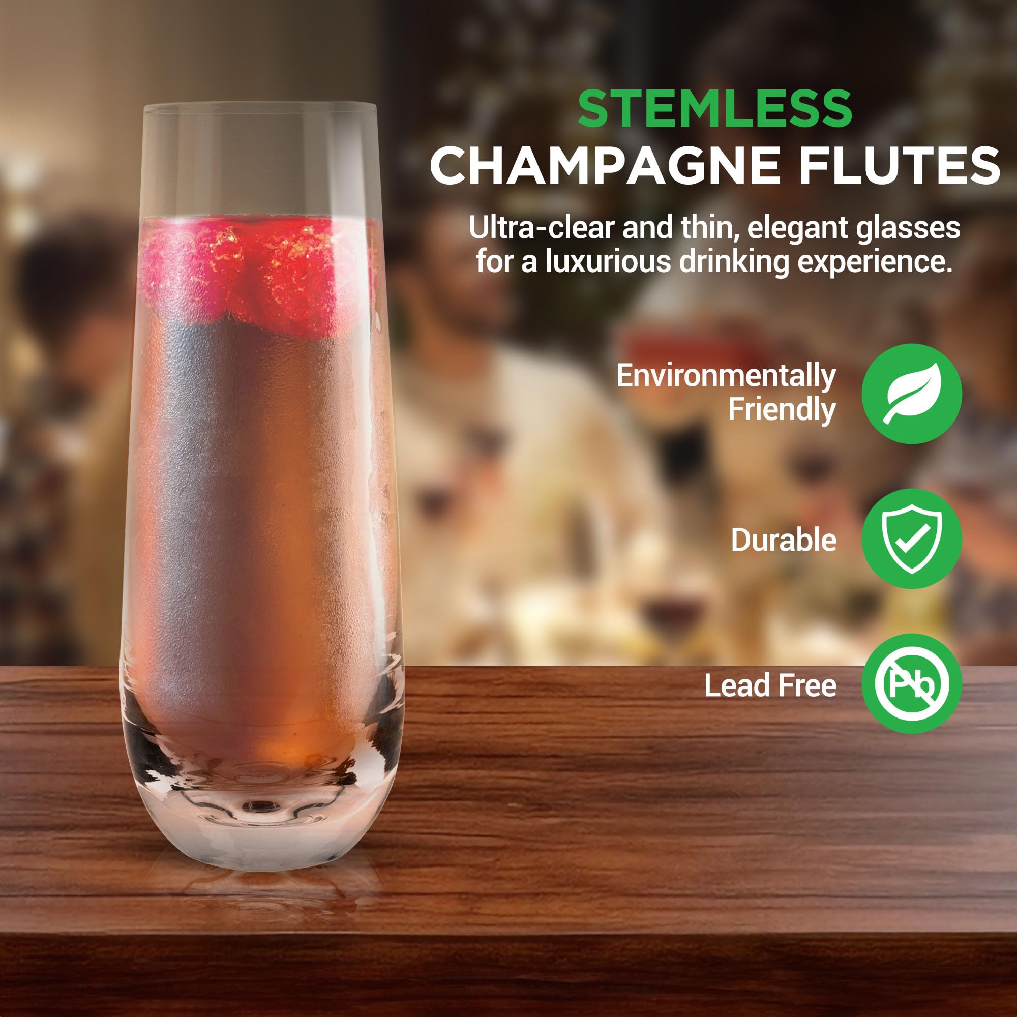 NutriChefKitchen 2 Calici Da Champagne In Cristallo - Flute Soffiati A Mano, Ultra Trasparenti, 623g