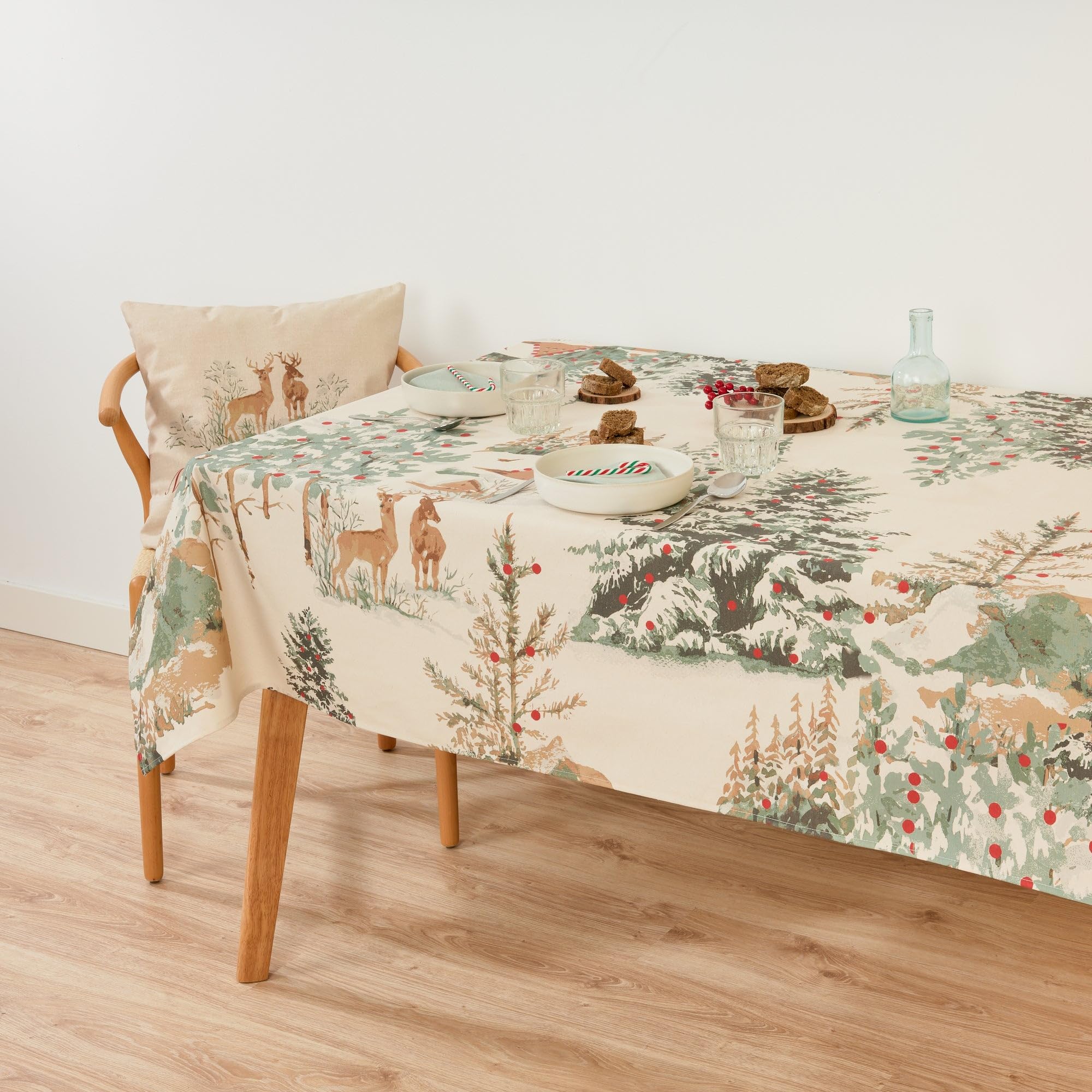 BL BELUM | Mantel Navidad Antimanchas Christmas Ciervo Tamaño 100x155 cm Tacto Extrasuave - Mantel Navidad Tacto Tela Antimanchas Tejido 100% algodón Antimanchas, 300 grs 100% Made in Spain