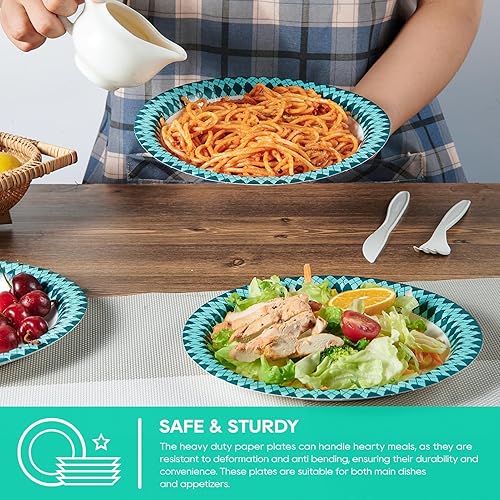Miniatura 3 de JOLLY PARTY Platos de papel desechables, 360 platos llanos de 8.37 pulgadas, a prueba de remojo, a prueba de cortes, para uso diario, diseño de