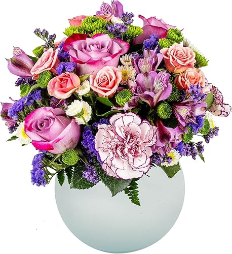 Entrega antes del martes, 11 de abril, flores de extranjería moradas con florero Ramos de arabela (flores de Pascua de corte fresco)