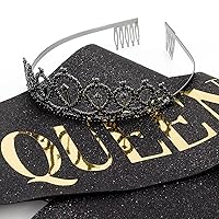 Vista 7 de CAVETEE Corona de cumpleaños y banda para mujer, juego de tiara de diamantes de imitación de reina, decoraciones, coronas negras