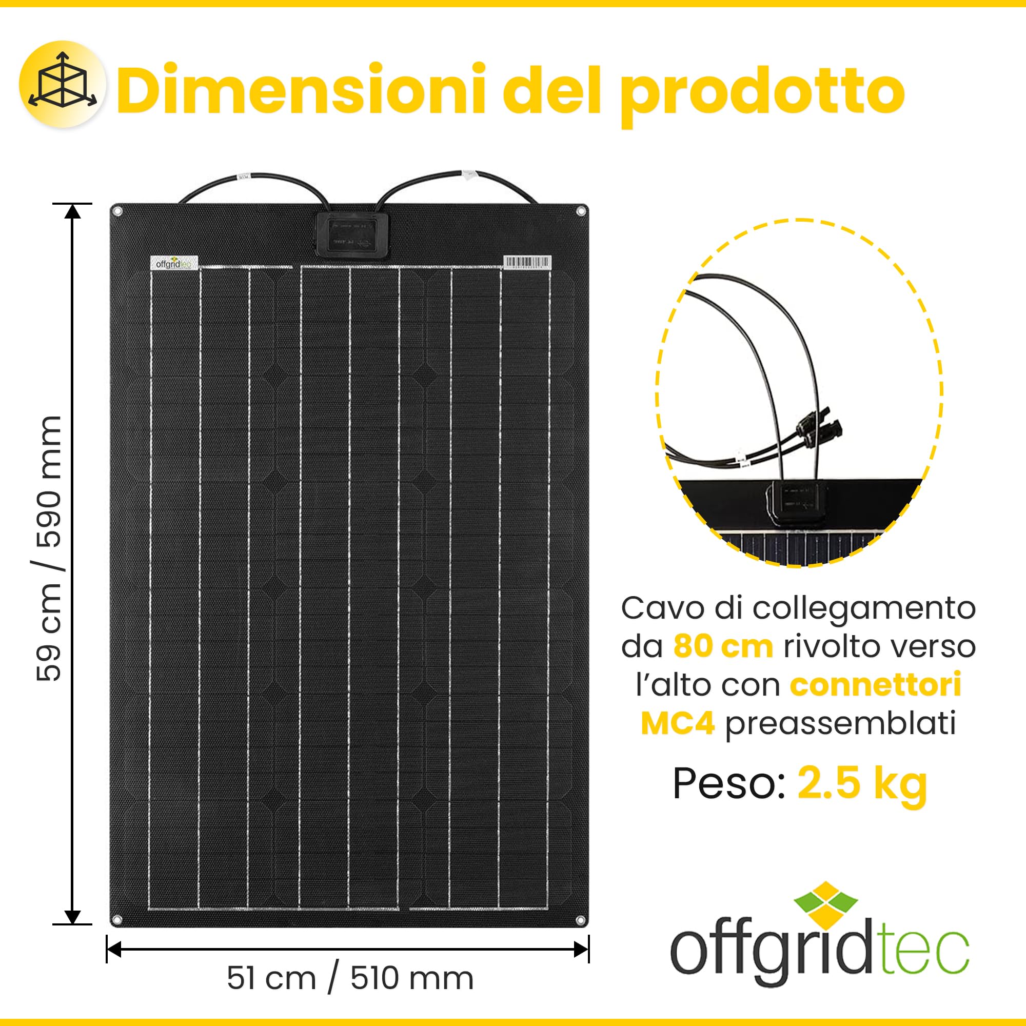 Offgridtec PCB-ETFE - Pannello solare semiflexibles 36 V 50 W per camper