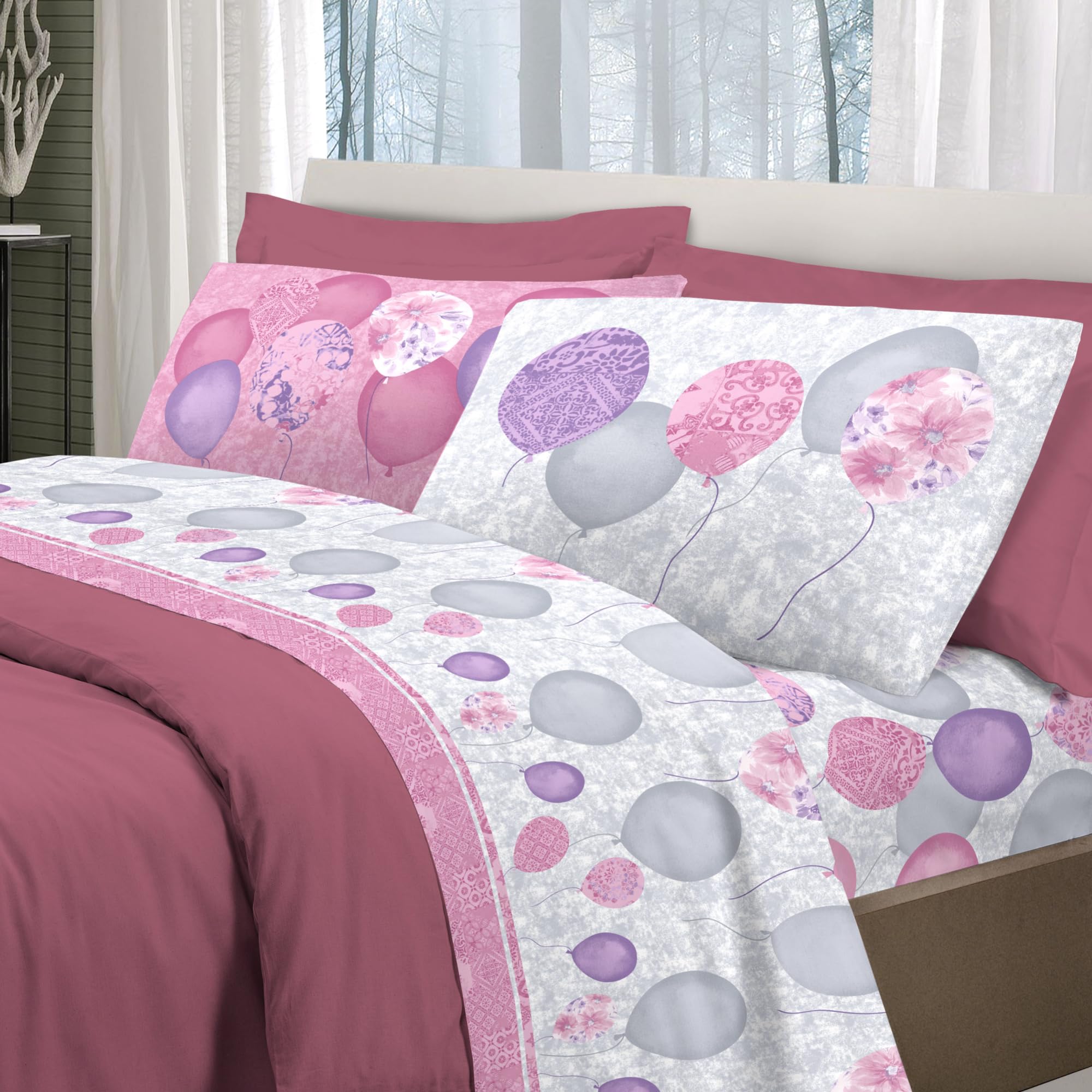 PENSIERI DELICATI Double Bed Sheet Set, 100% Cotton, 180 x 200 cm Double Bed Sheet Set, Includes Bottom Sheet - Image 2