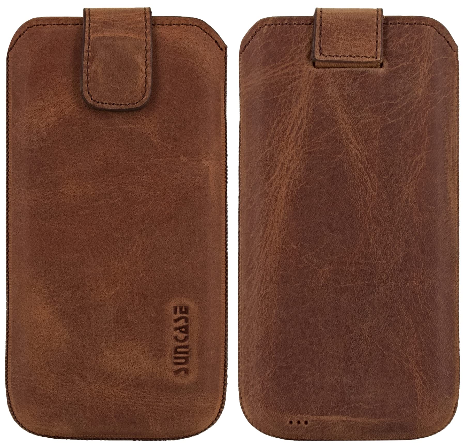 Suncase ECHT Ledertasche Leder Etui kompatibel mit iPhone 16 Pro (passend mit dickere Bumper/Silikon Case : innen Maße - 155 x 76 x 14 mm) in antik Coffee