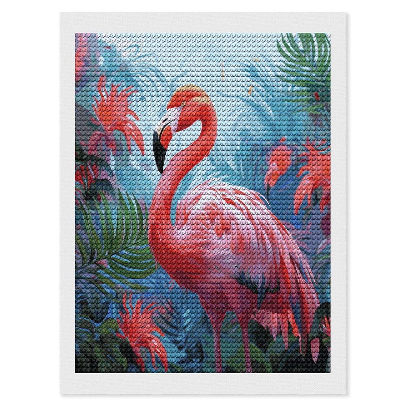 FekiLoot Painted Flamingo Paint by Numbers Kit for Adults Beginner DIY Diamond Dots Paintings Round Full Drill Diamond Art Kits Picture Diamond Art Painting Kits for Home Decor 12"x16"