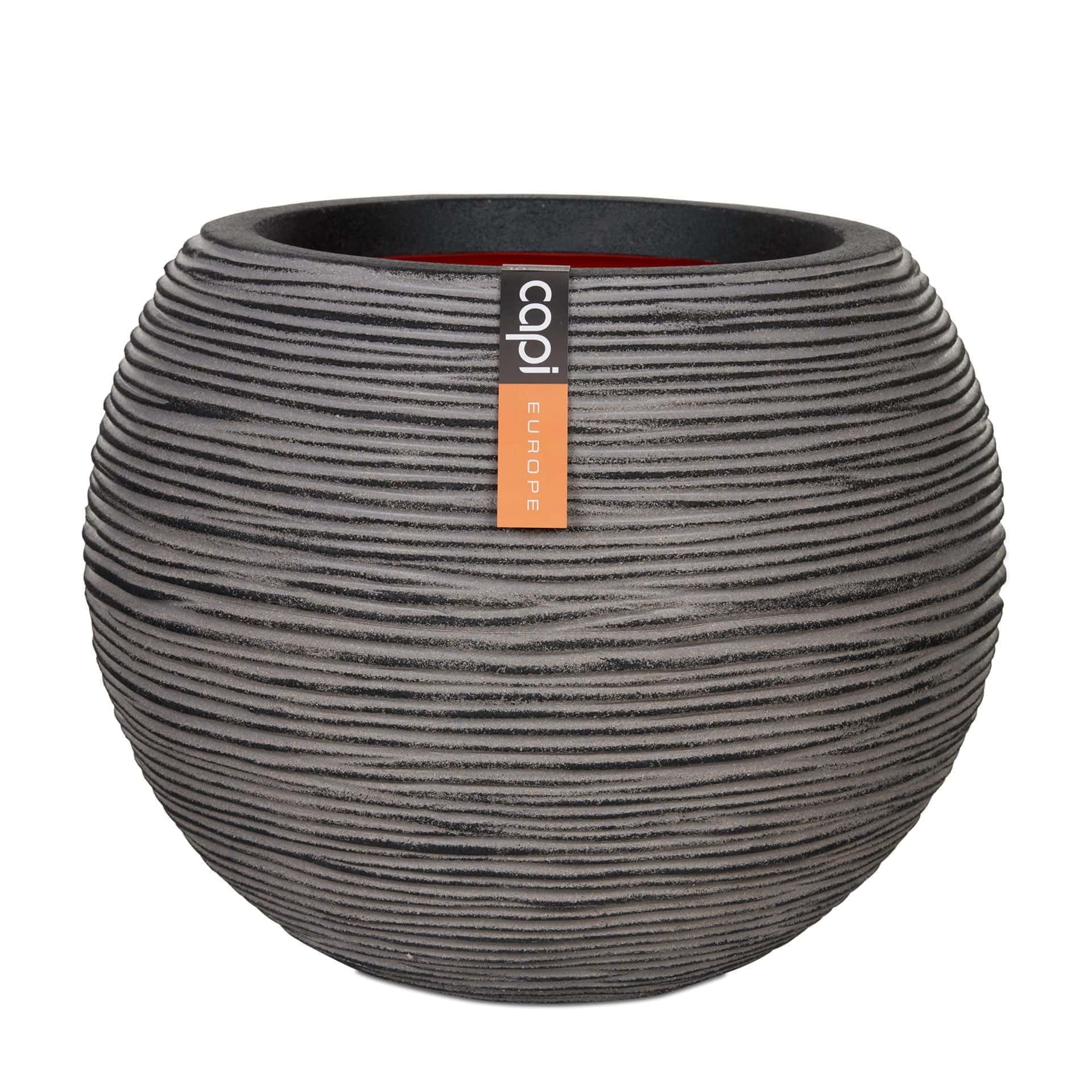 Capi Europe Vase ball Rib NL 40x32 Anthracite, Grey - Recycled Materials - Indoor/Outdoor Planter