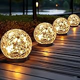 JKIMK Solar Globe Lights Outdoor Waterproof - Cracked Glass Ball Lights for Garden, Patio, Yard, Lawn and Backyard Decor - Solar Orbs for Outside Decorations 4 Globes Warm White