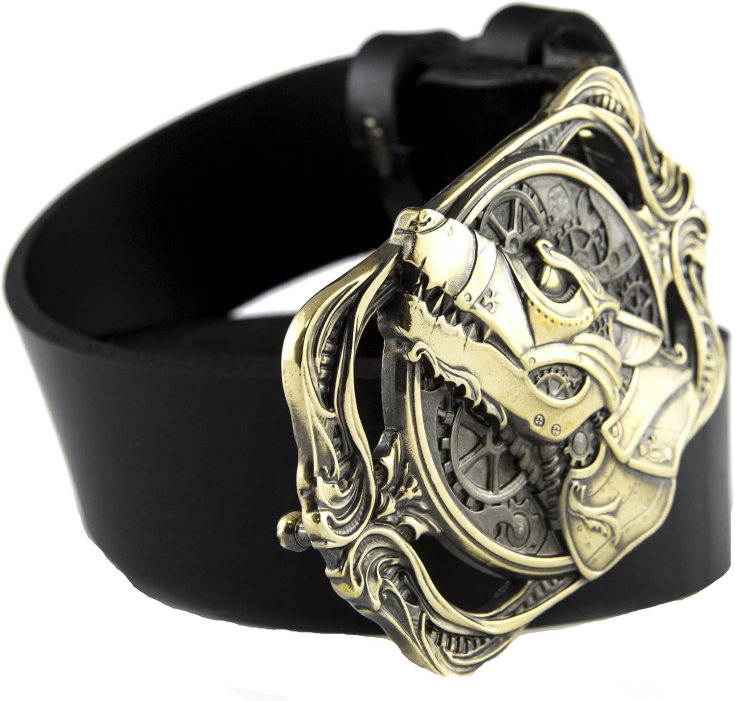 Casual leather belt with handmade brass buckle Steampunk Wolf, Solid brass sculptural Victorian art wolf belt buckle on leather belt