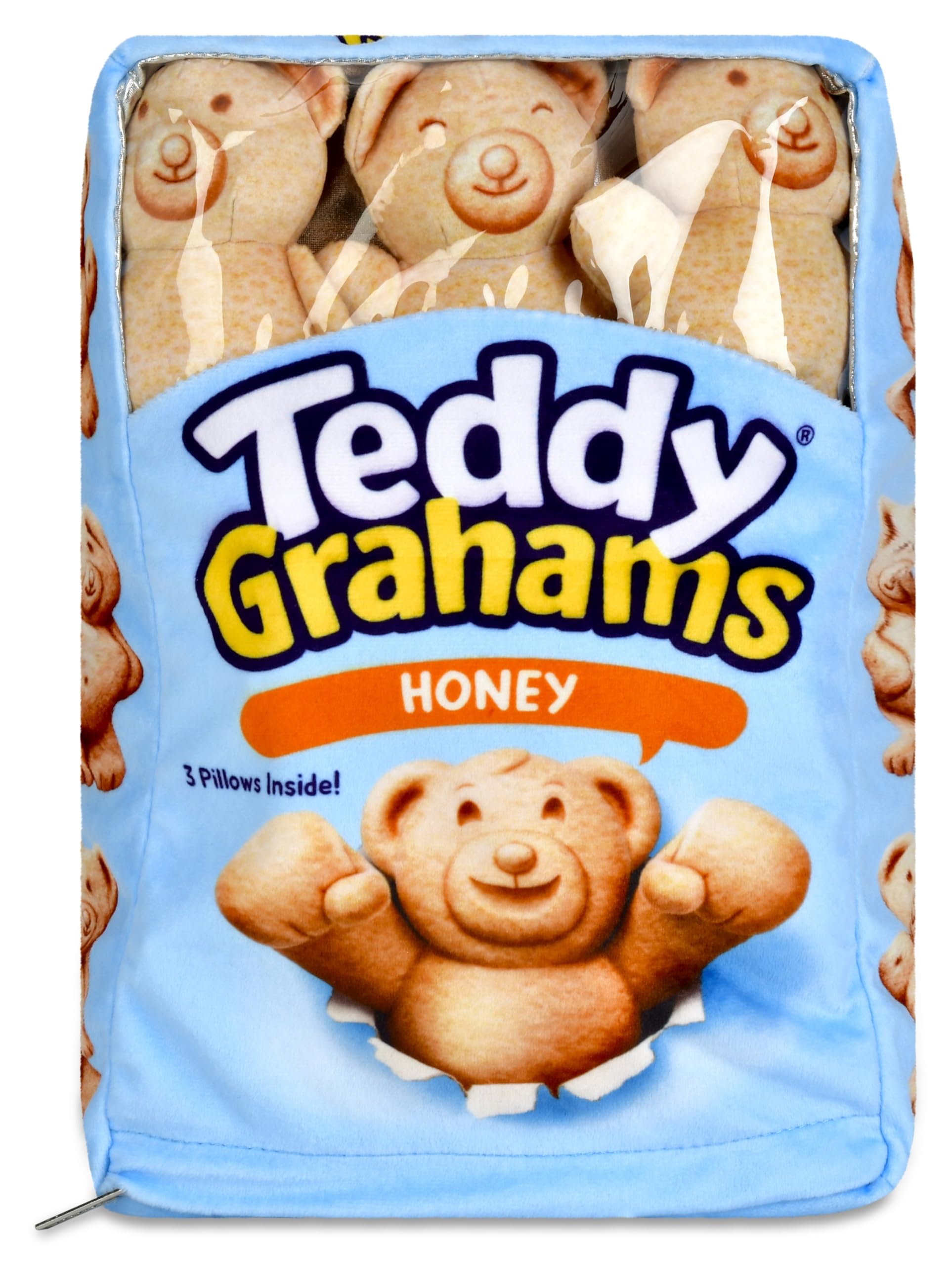 iscream Teddy Grahams Honey 12" x 8" Pillow Set with 3 Plushie Bear Cracker Mini Pillows