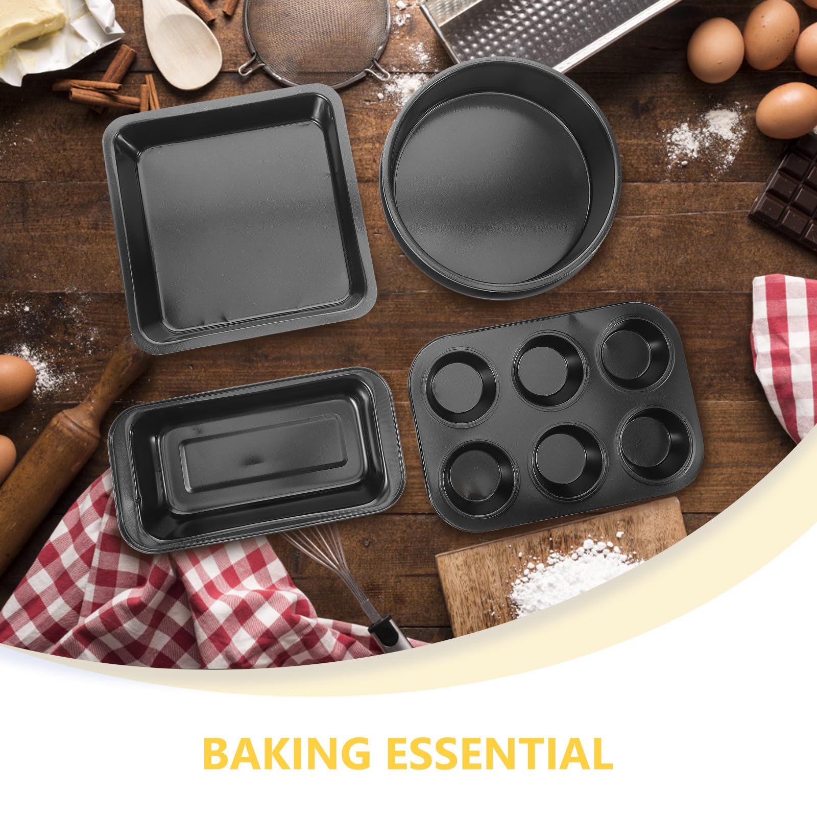 Set 5 Pezzi Teglie da Forno Antiaderenti in Acciaio al Carbonio Nero, Versatile e Resistente, la Casa la Preparazione di Dolci