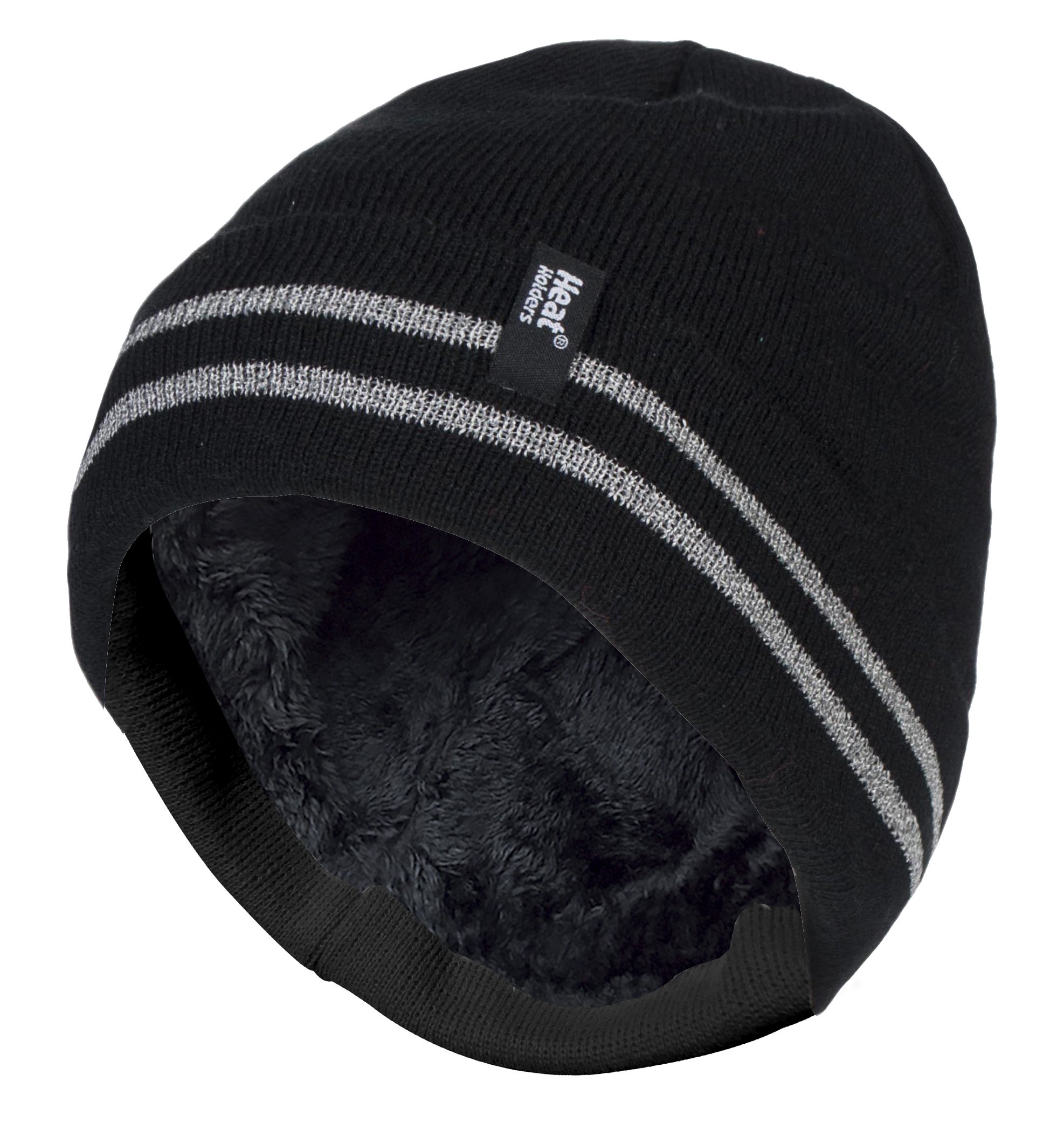 HEAT HOLDERS - Mens Hi Vis Thermal Insulated for Cold Winter Reversible Knit Cap 3.4 tog One Size (One Size, Black)
