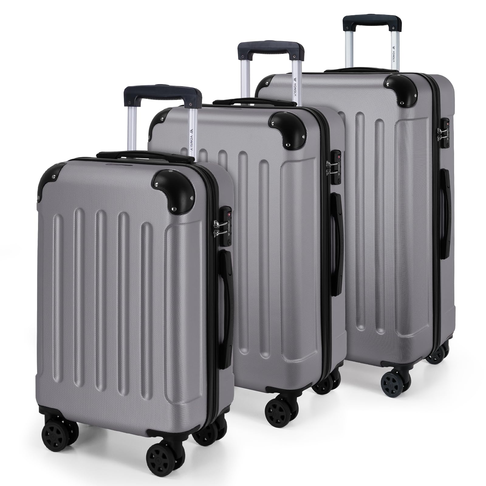 YONSLY Gepäck Reisekoffer, Trolley Rollkoffer Handgepäck, Hartschalenreisekoffer mit 360° Lenkrollen, Zahlenschloss, Mehrstufiger Teleskopgriff