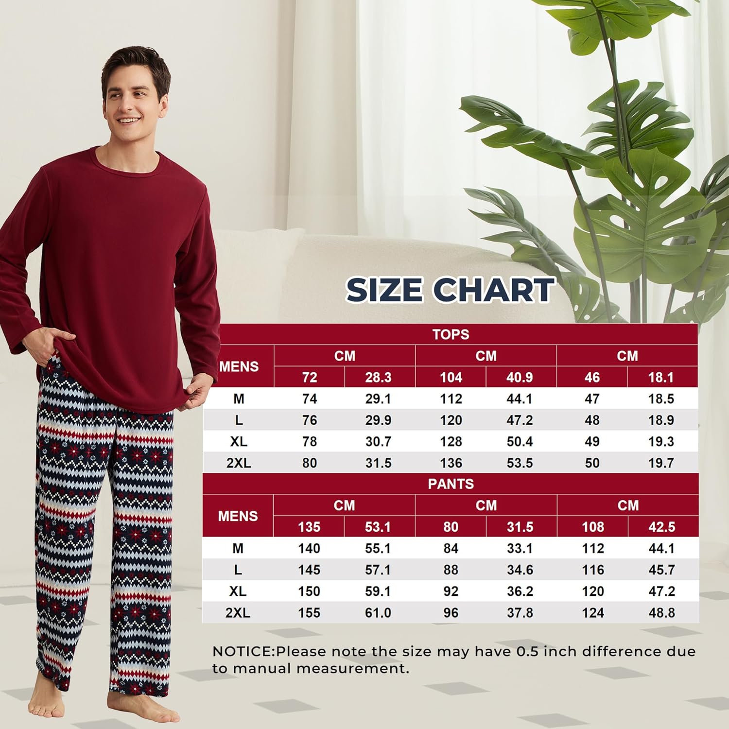 U2SKIIN Mens Fleece Pajamas Set, Soft Warm Long Sleeve Prints Pants Pajama set for Men Comfy Sleepwear Pjs - Image 6