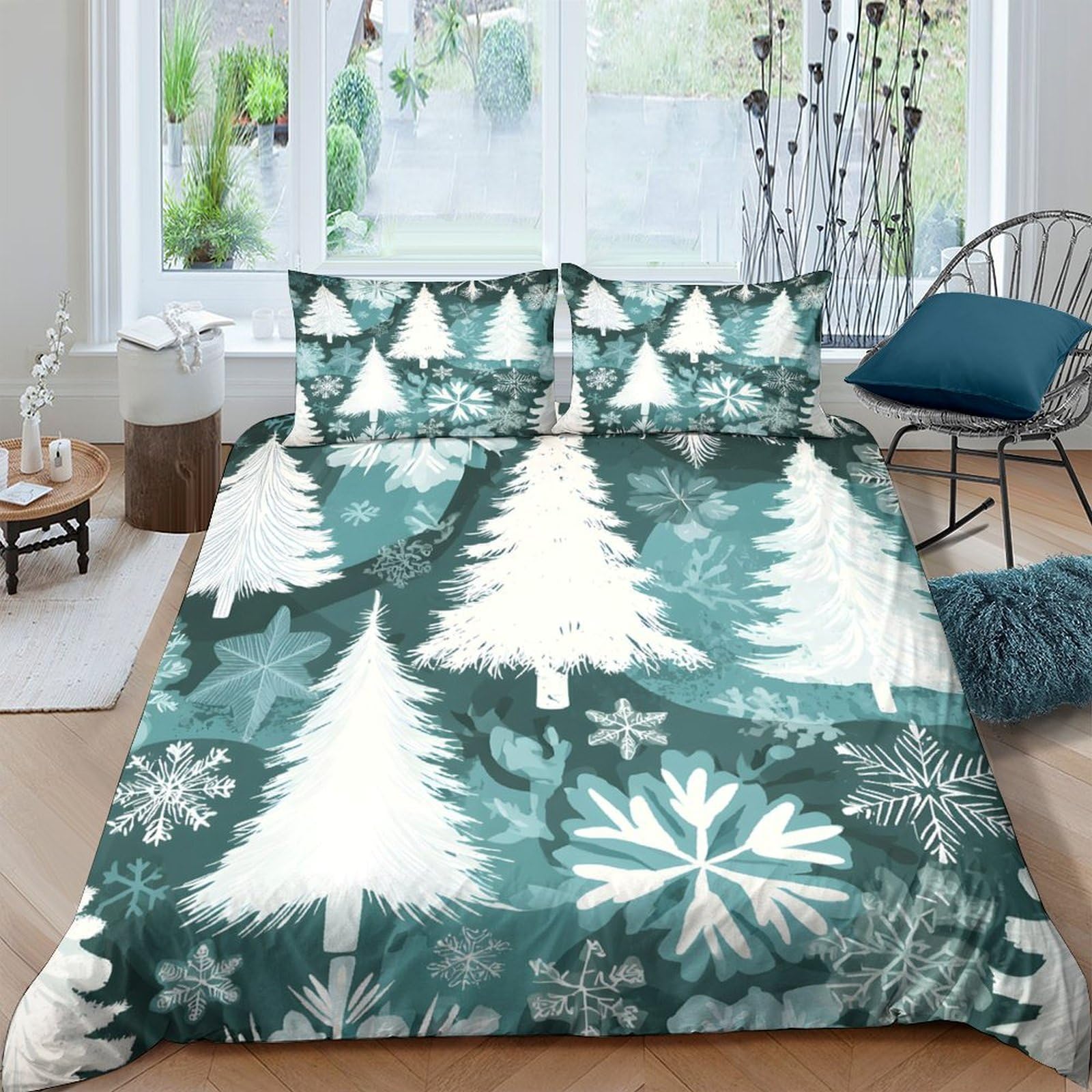 Ctjqhvkz Style-5 3D Printed Snowy Pine Fitted Sheet Microfiber Soft Green Winter Forest Bed Cover For Bedroom Dorm Mattress Decor Single（135X200cm）