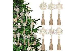Barydat 18 Pcs Boho Christmas Tree Ornaments Beads with Rope Wooden Tree Hanging Decorations