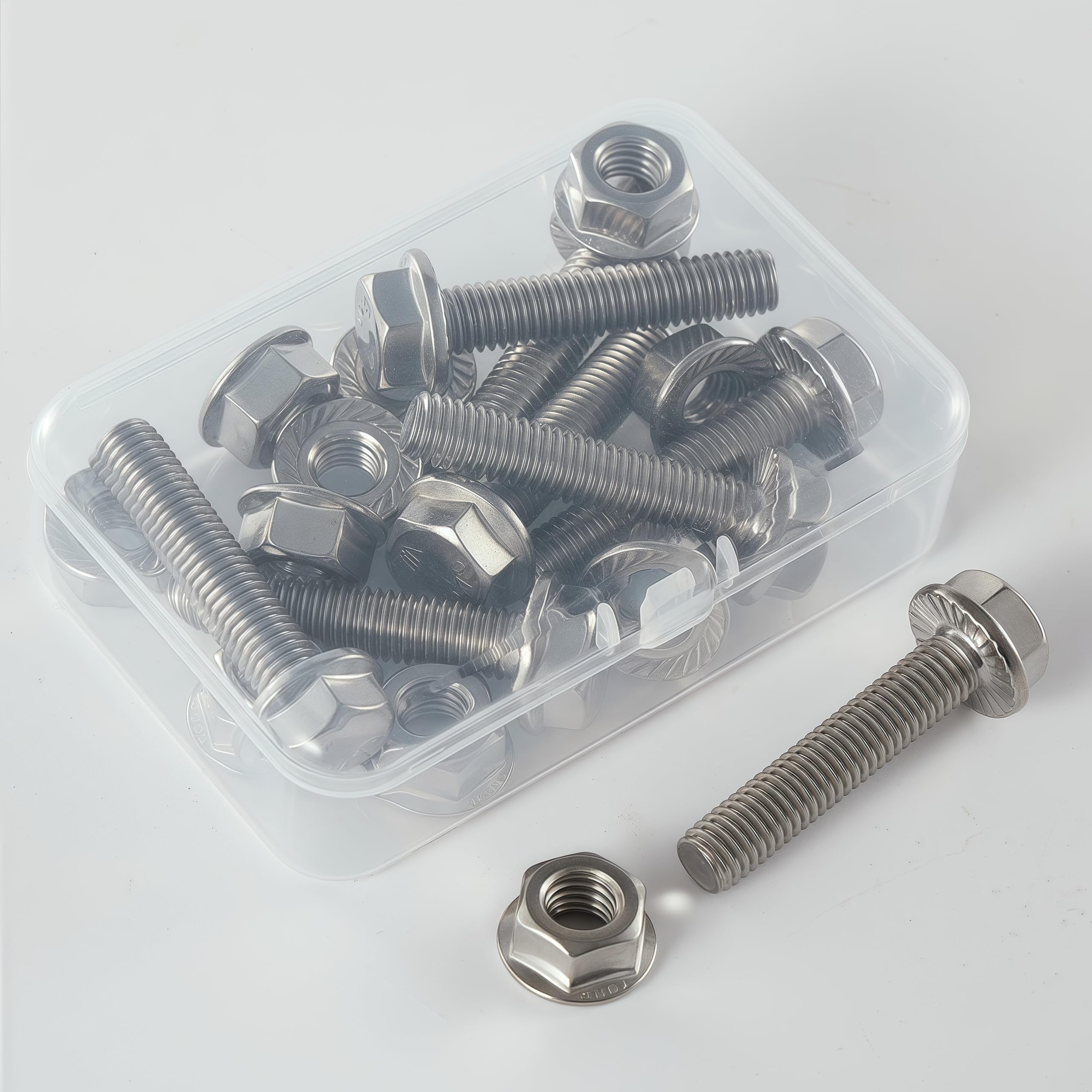 Set di bulloni e dadi a flangia M8 – 1,25 x 35 mm (set da 8), acciaio inox 304 A2-70, flangia dentata autobloccante, resistente alle vibrazioni, filettatura completa – Costruzione