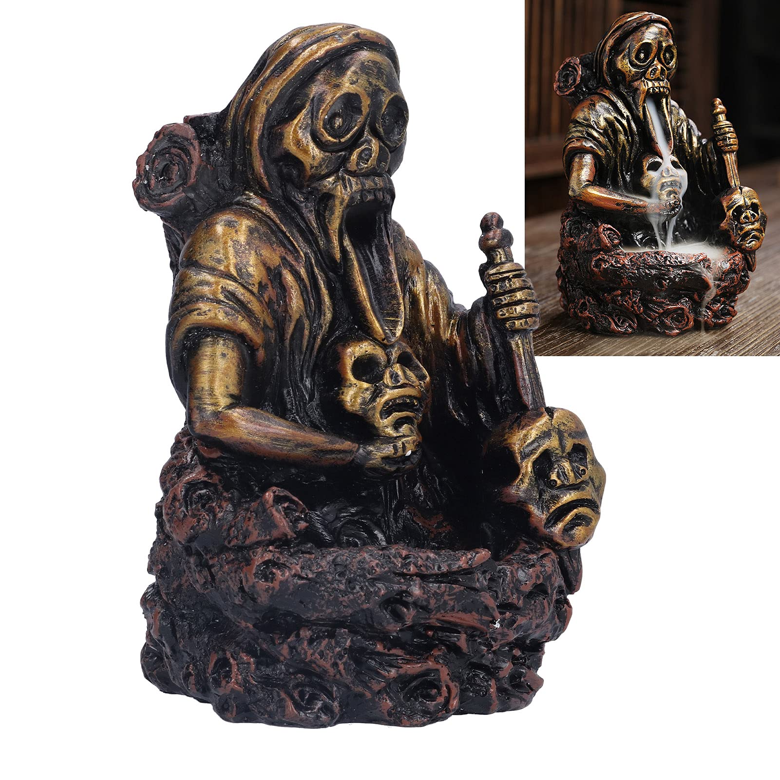 Brûleur D'Encens En Forme De Tête De Mort - Reflux Cascade - Résine - 4,6 X 6,8 X 6 Cm