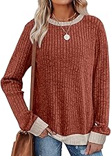 [59% off] SAMPEEL Womens Tops Long Sleeve Shirts Lightweight Sweaters Loose Fit Crewneck Color Block Fall Fashion Outfits