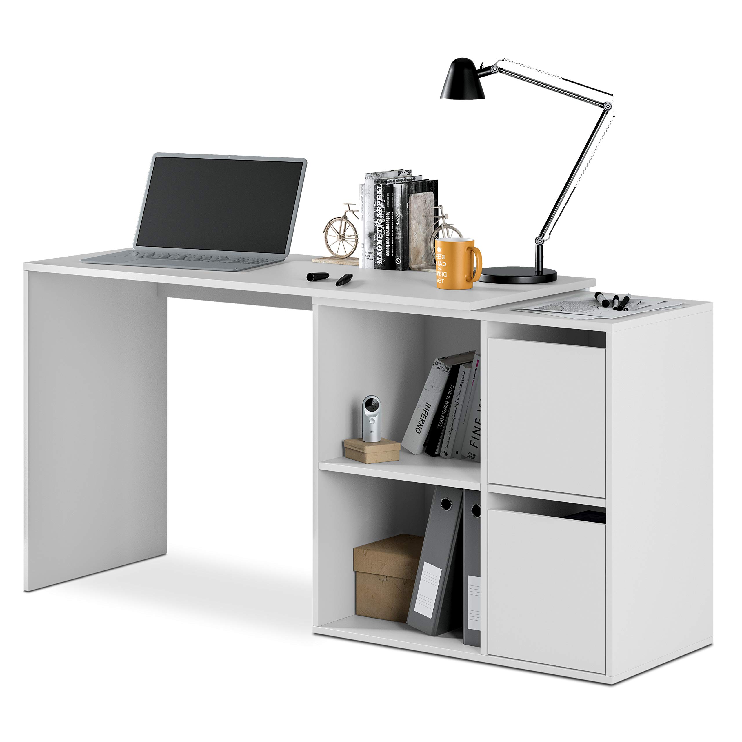 duehome | Escritorio, Mesa despacho Reversible, Mesa multiposición, Estudio, Modelo Spacio, Acabado en Blanco Artik, Medidas: 120 cm (Largo) x 77 cm (Fondo) x 74 cm (Alto)