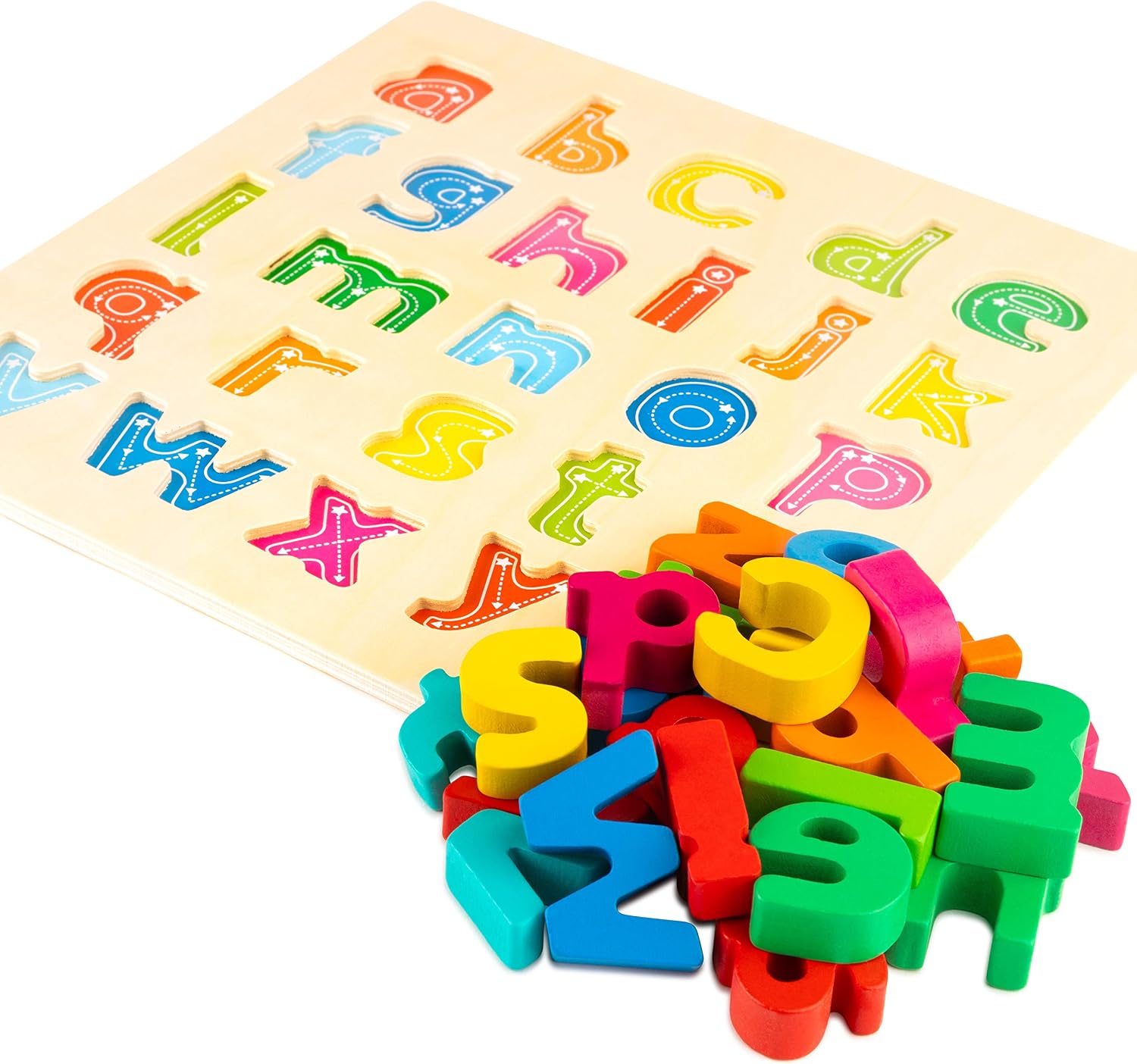 Toy To Enjoy Alphabet Puzzles - Wooden Upper Case, Lower Case Letters and Number Learning Board Toy - Ideal for Early Educational Learning for Kindergarten Toddlers & Preschools
