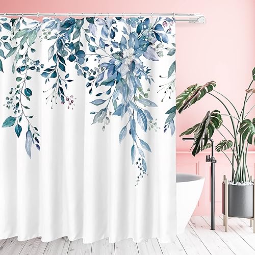 Miniatura 109 de Tititex - Juego de cortinas de ducha de hojas de eucalipto verde con cierres de presión, sin ganchos, forro interior verde, hojas de acuarela en la