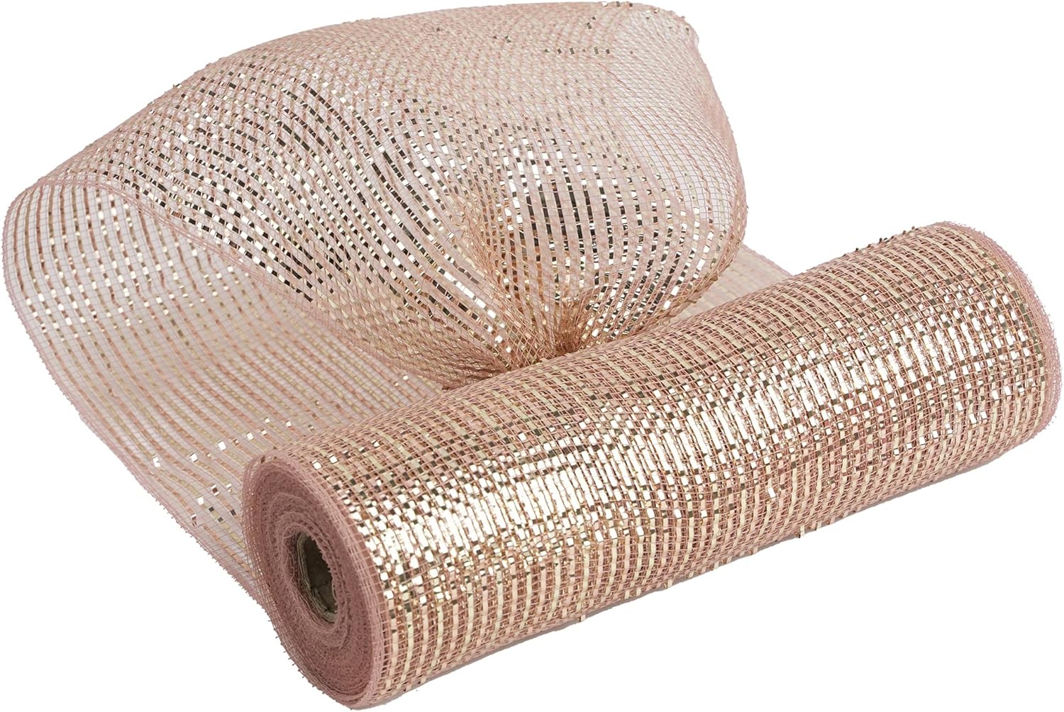 MEEDEE Rose Gold Deco Mesh 10 Inch Wide Ribbon for Christmas Tree, Metallic Mesh Basic Ribbon for Wreath, Wedding, Garland, Staircase, Mailbox Swag Decorating (30 Feet) Rose Gold & Gold 10 inch