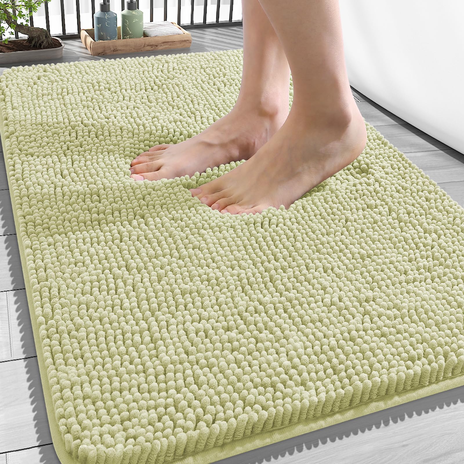 OLANLY Bathroom Rugs 34x21, Extra Soft Absorbent Chenille Bath Rugs | Vanilla, Quick-Drying Rubber Backing, Machine Washable Bath Mat for Bathroom Floor, Tub and Shower, Home Decor Accessories