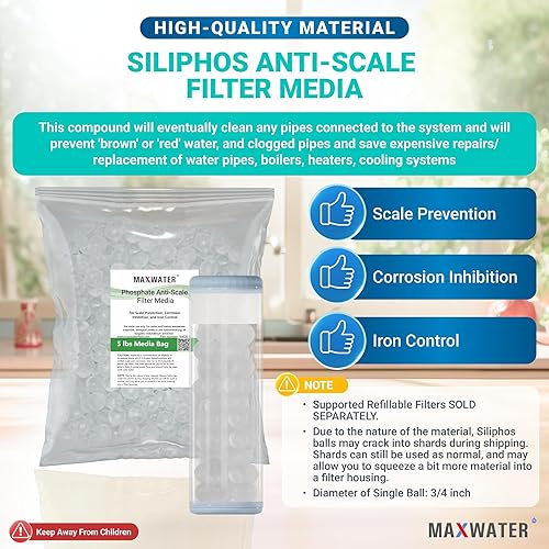 Miniatura 3 de Max Water Siliphos - Variación de bolsa de medios de filtro antiincrustación (5 libras) compatible con filtros de agua recargables de fosfato