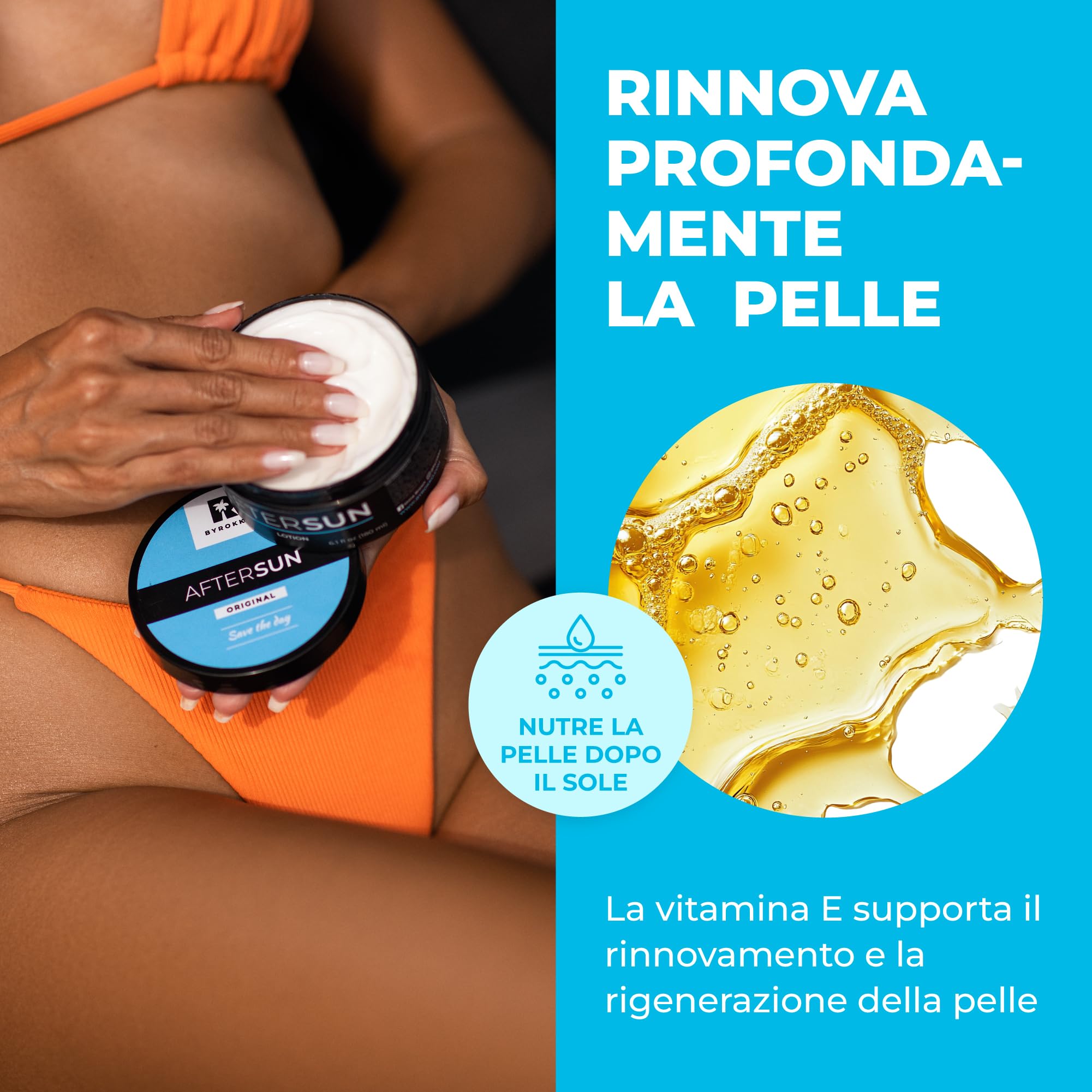 BYROKKO Crema doposole, lozione abbronzante naturale con mentolo, burro di mango e vitamina E, raffredda, idrata e nutre la pelle esposta al sole, vegana, senza parabeni, conservante per abbronzatura