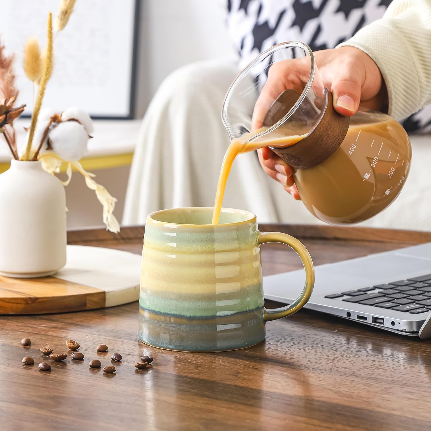 Large Ceramic Coffee Mugs, Handmade Pottery Mug, Tea Cups with Handle for Office and Home, 16 oz, Dishwasher and Microwave Safe (Frosted Black) - Image 4