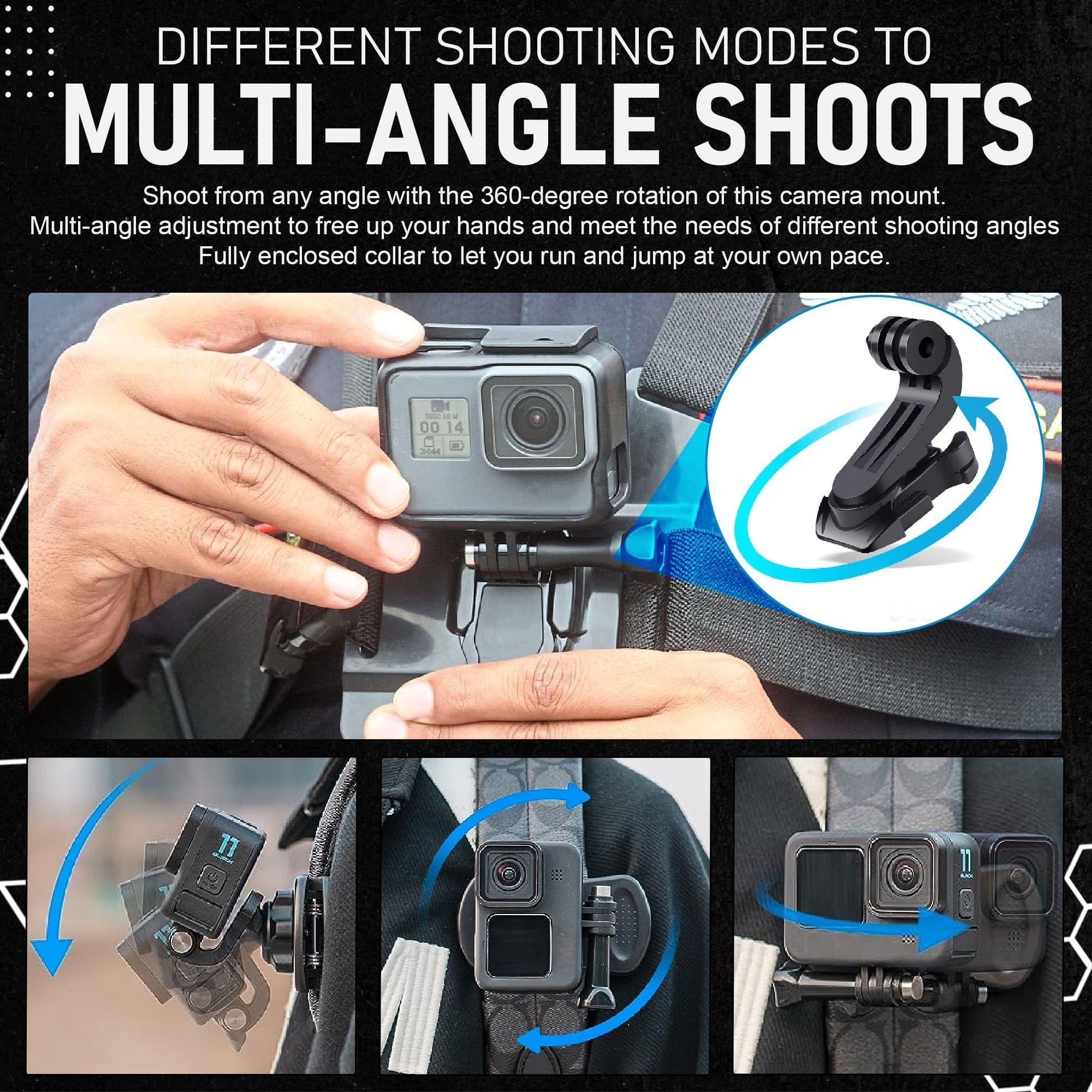 yantralay 360° Rotatable J-Hook Buckle for Hero 13/12/11/10/9/8, DJI, Insta 360, SJCAM & Eken - Action Camera Vertical Surface Mount Adapter - Multi-Angle Shooting 1