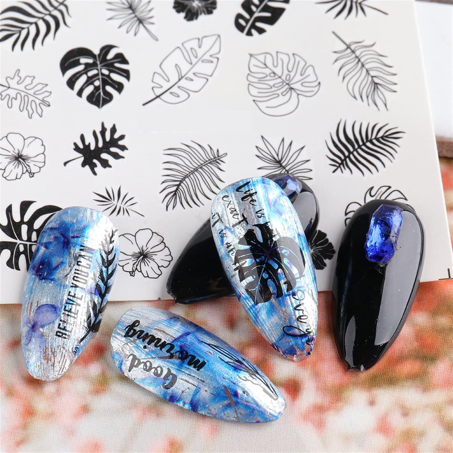 WZRY Nail Sticker, Nail Art Sticker 5 Sheet Liners Flowers Tattoo Sliders Transfer Leaf Manicure Decoration (Color : 5 pcs) : Beauty & Personal Care