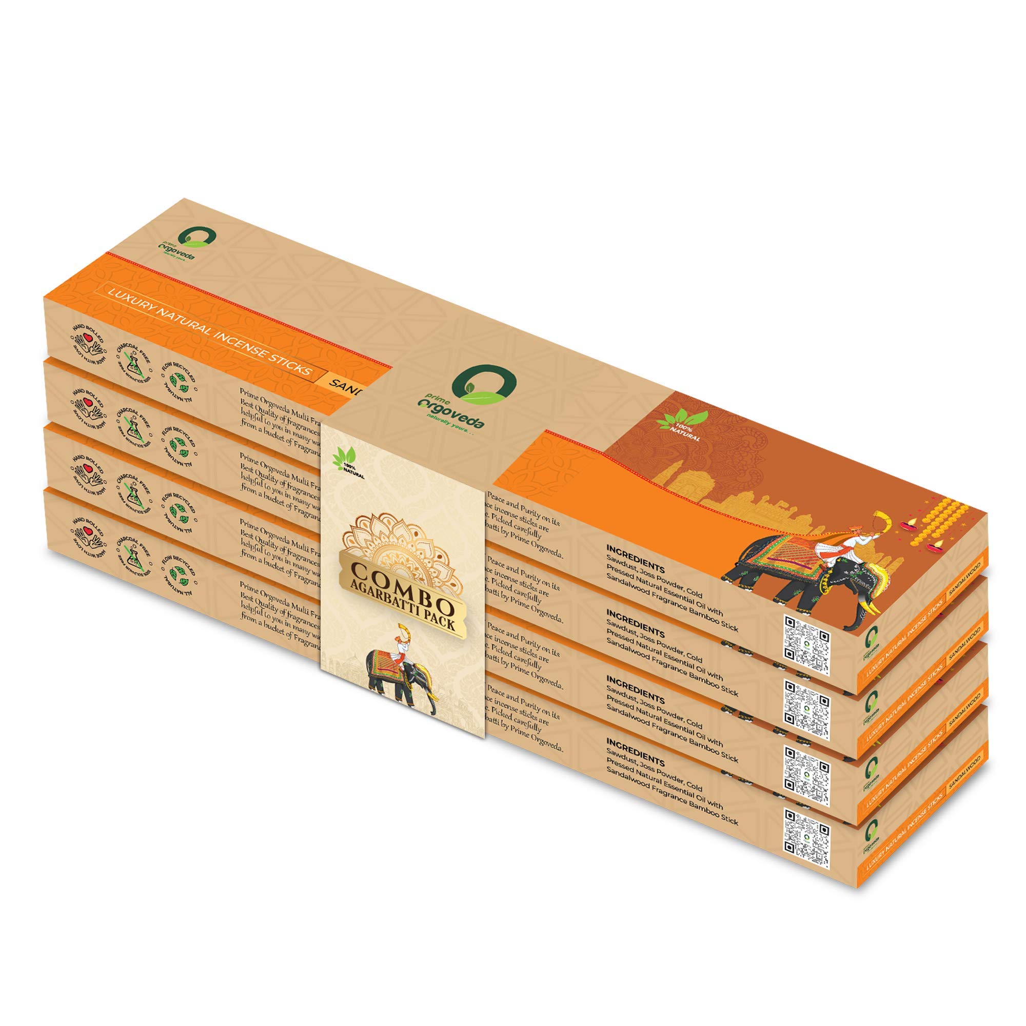 Sandal Wood Incense Sticks/Agarbatti (25 Sticks Pack of 4) | Prime Orgoveda | 100% Natural Aroma Handrolled | Chandan/Sandal wood Incense Sticks | No Bamboo | No Charcoal | Luxury Fragrance Incense Sticks | Sandalwood Agarbatti Sticks