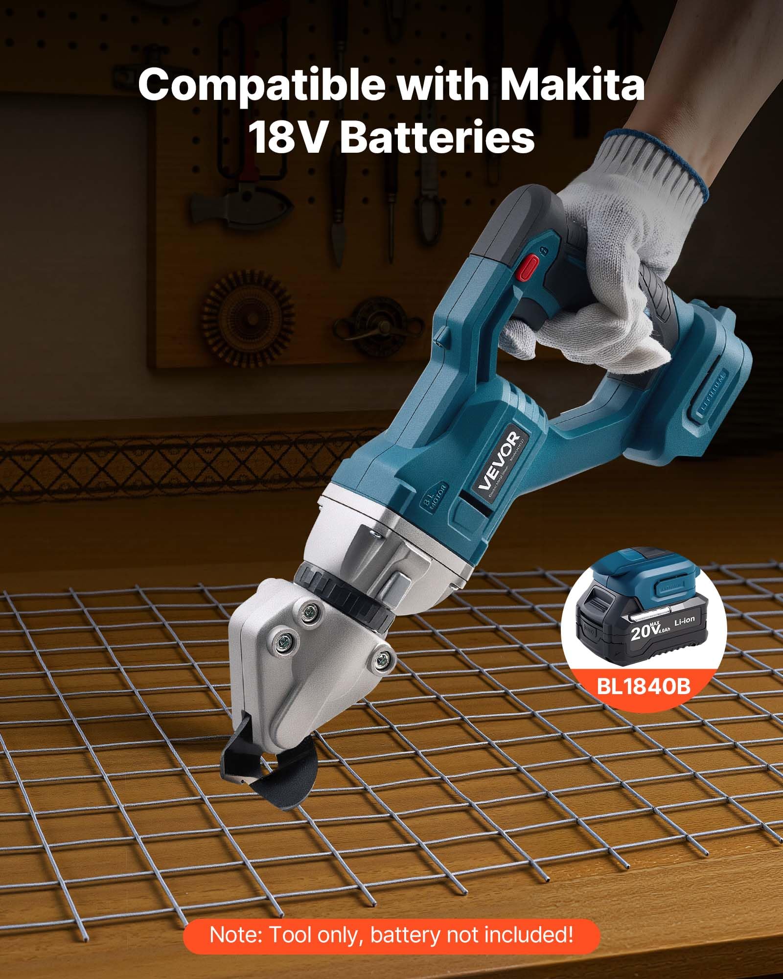 VEVOR Cisaille à Tôle, 20 V CC, Cisaille à Métaux sans Fil, avec Tête Pivotante 360°, Double Lame, pour Couper Acier Galvanisé 1,22 mm, Acier Inoxydable 1 mm, Aluminium, Plastique, Carton, 2800 SPM