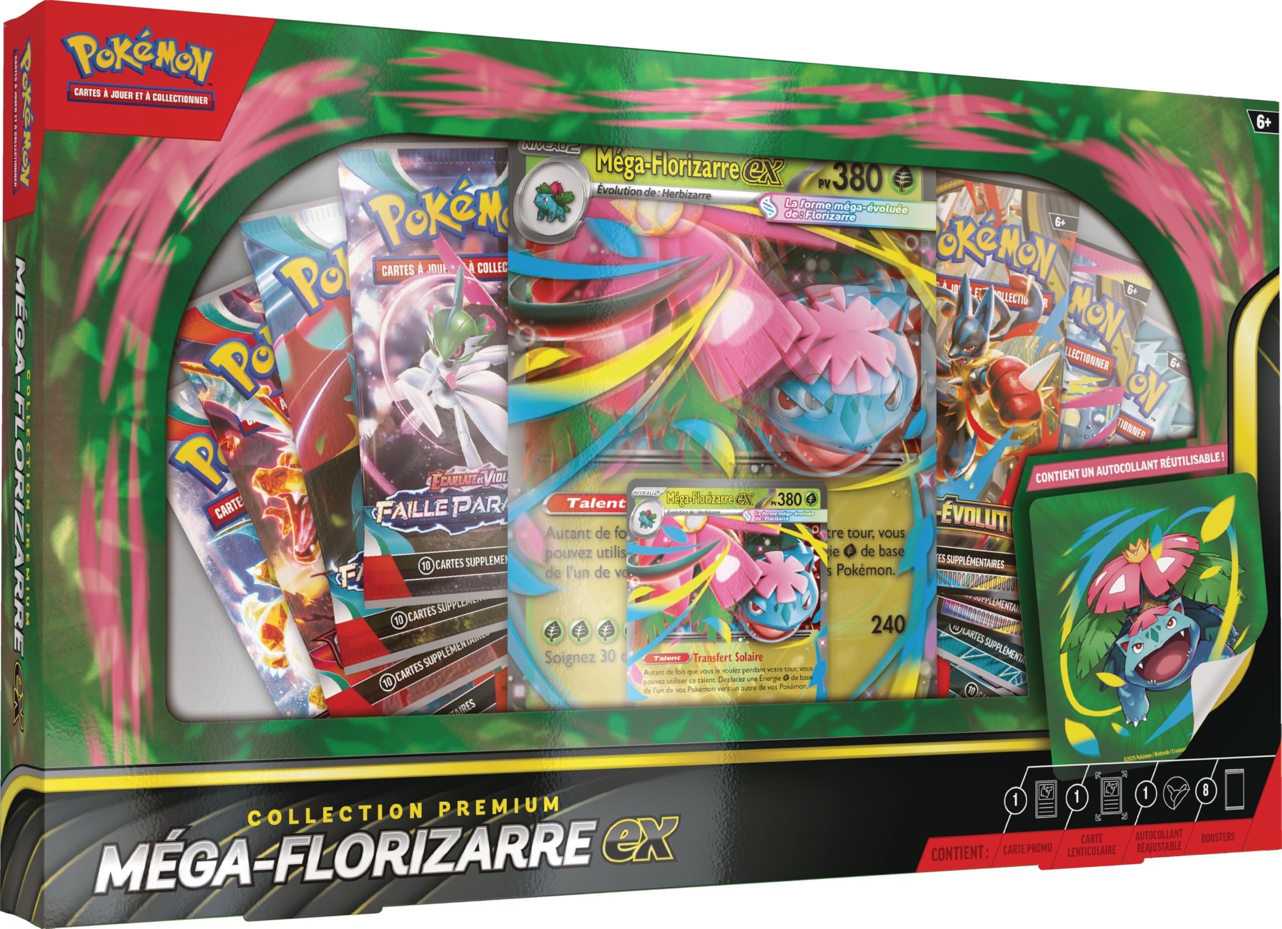 Pokémon : Collection Premium Méga-​Florizarre-​ex (1 Carte Promo Brillante, 1 Carte Promo Grand Format lenticulaire et 8 boosters) du JCC Pokémon