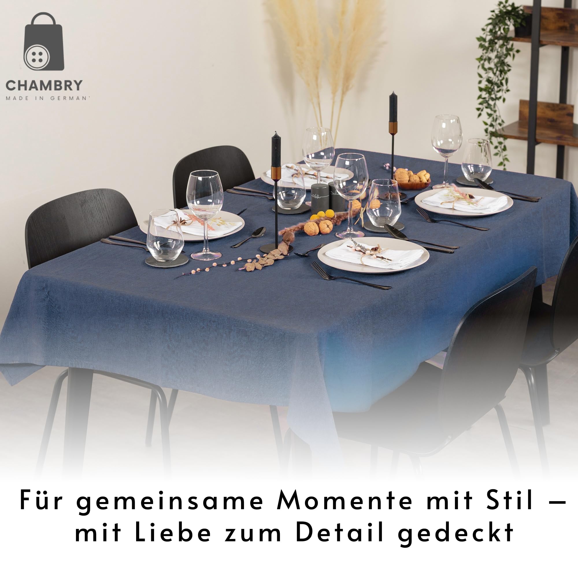 chambry Premium Tischdecke 100% Leinen Stonewashed - Handarbeit Made in Germany - hochwertige und nachhaltige Tischwäsche aus Naturmaterial - Blau 120cm x 180cm