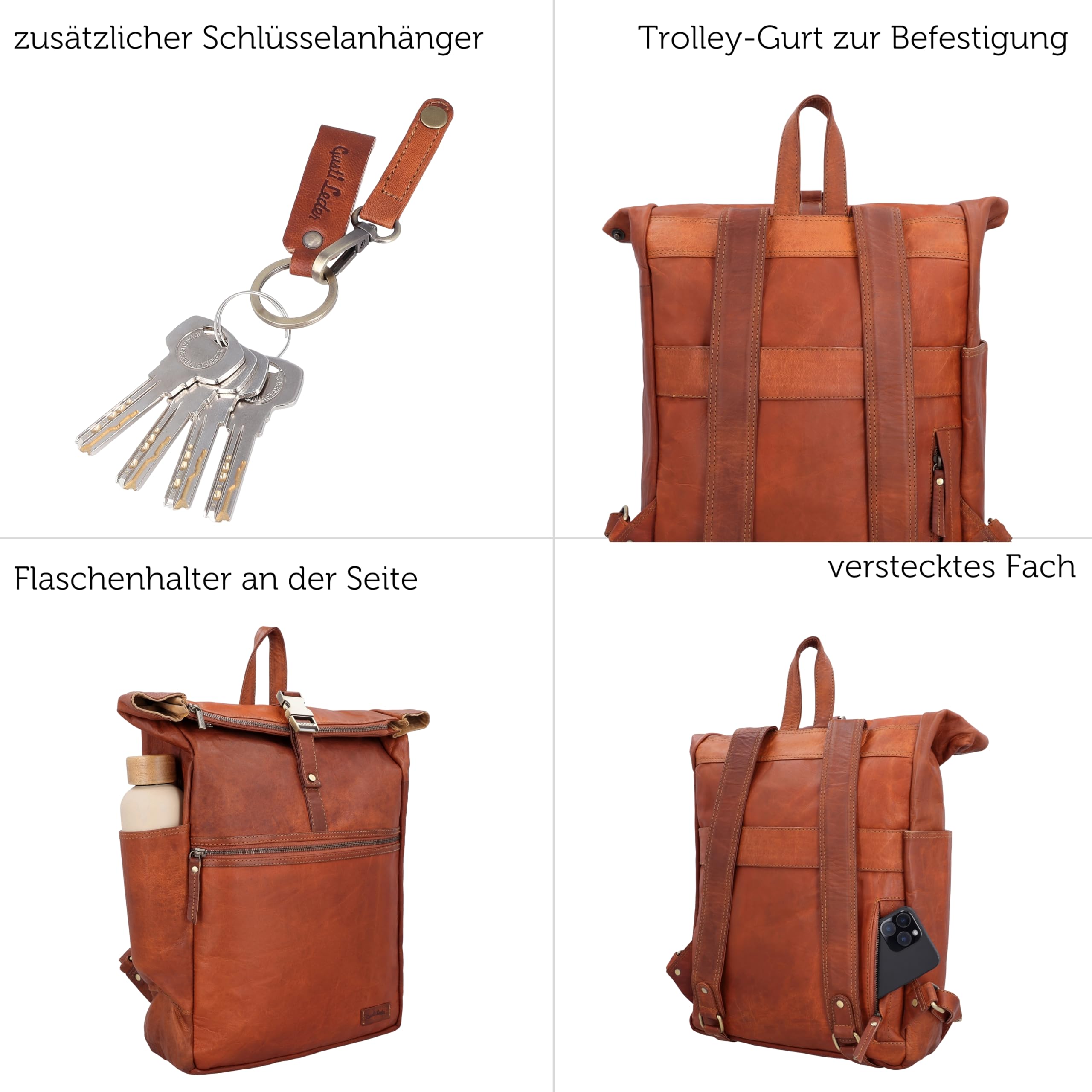 Gusti Leder Rucksack Odan - Rucksack mit vielen extra Fächern, Laptop- und Airtagfach